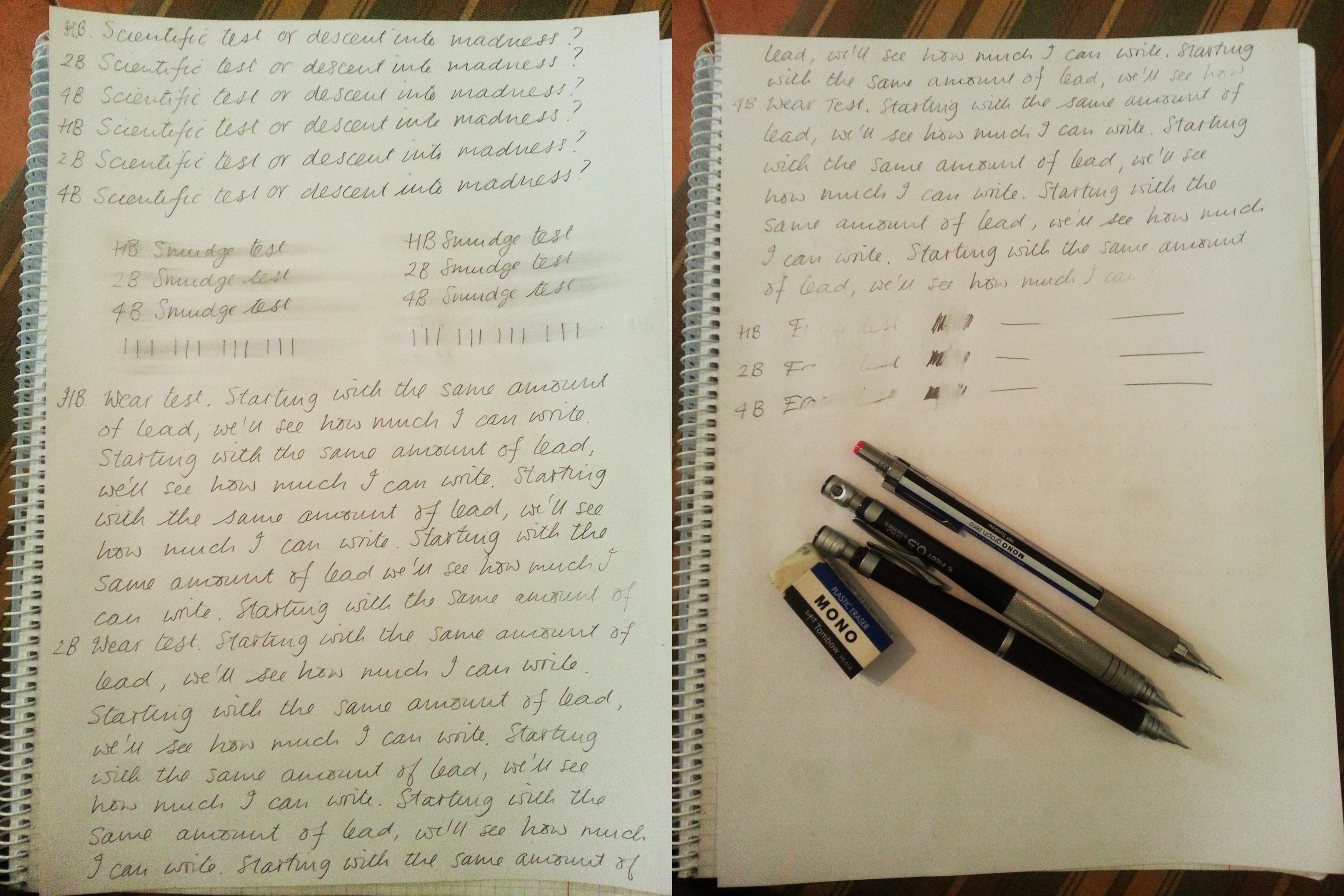 Lead experiment comparing HB, 2B and 4B mechanicalpencils