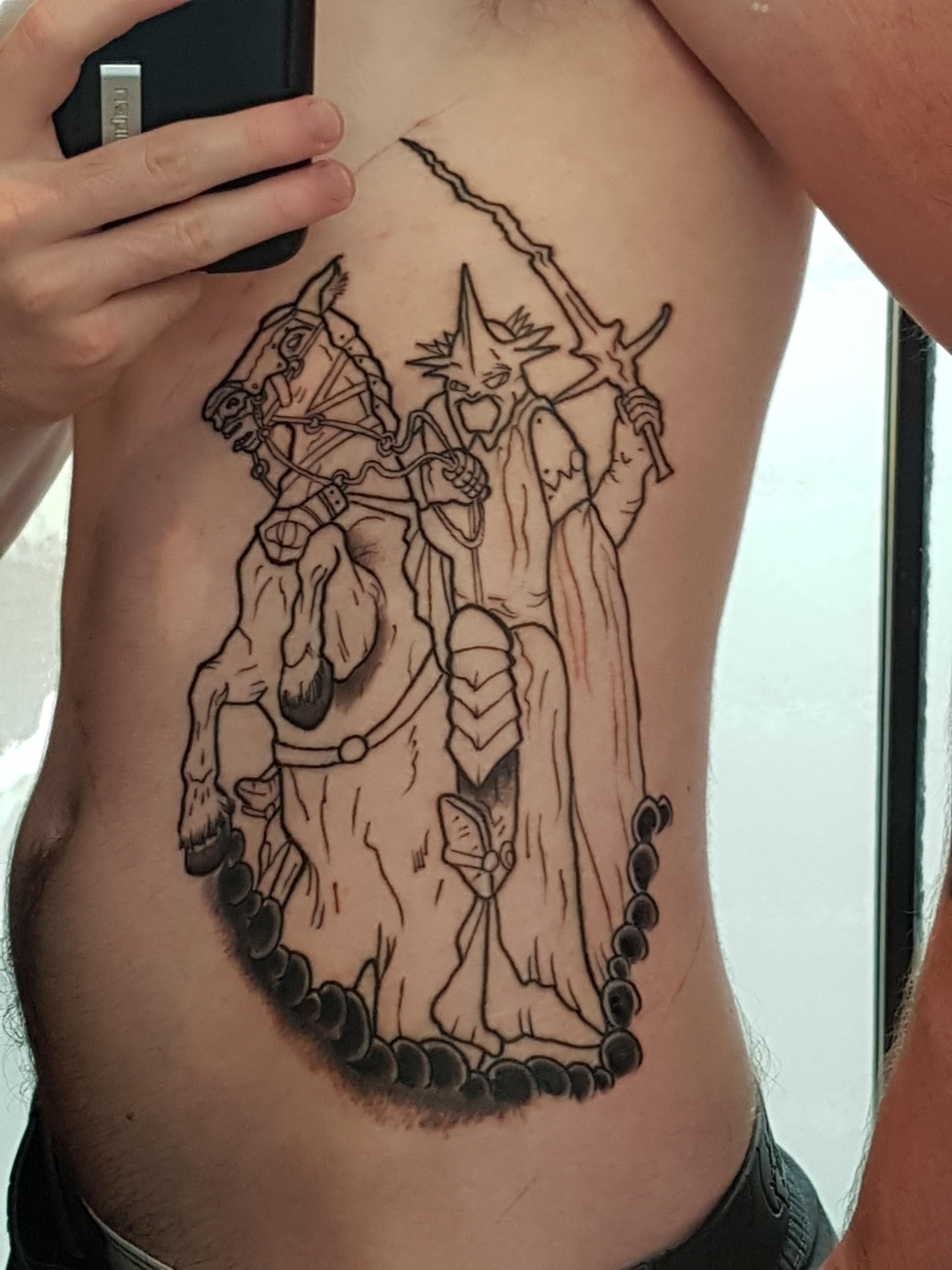 Witch King of Angmar on my ribs. Still need to finish shading Best
