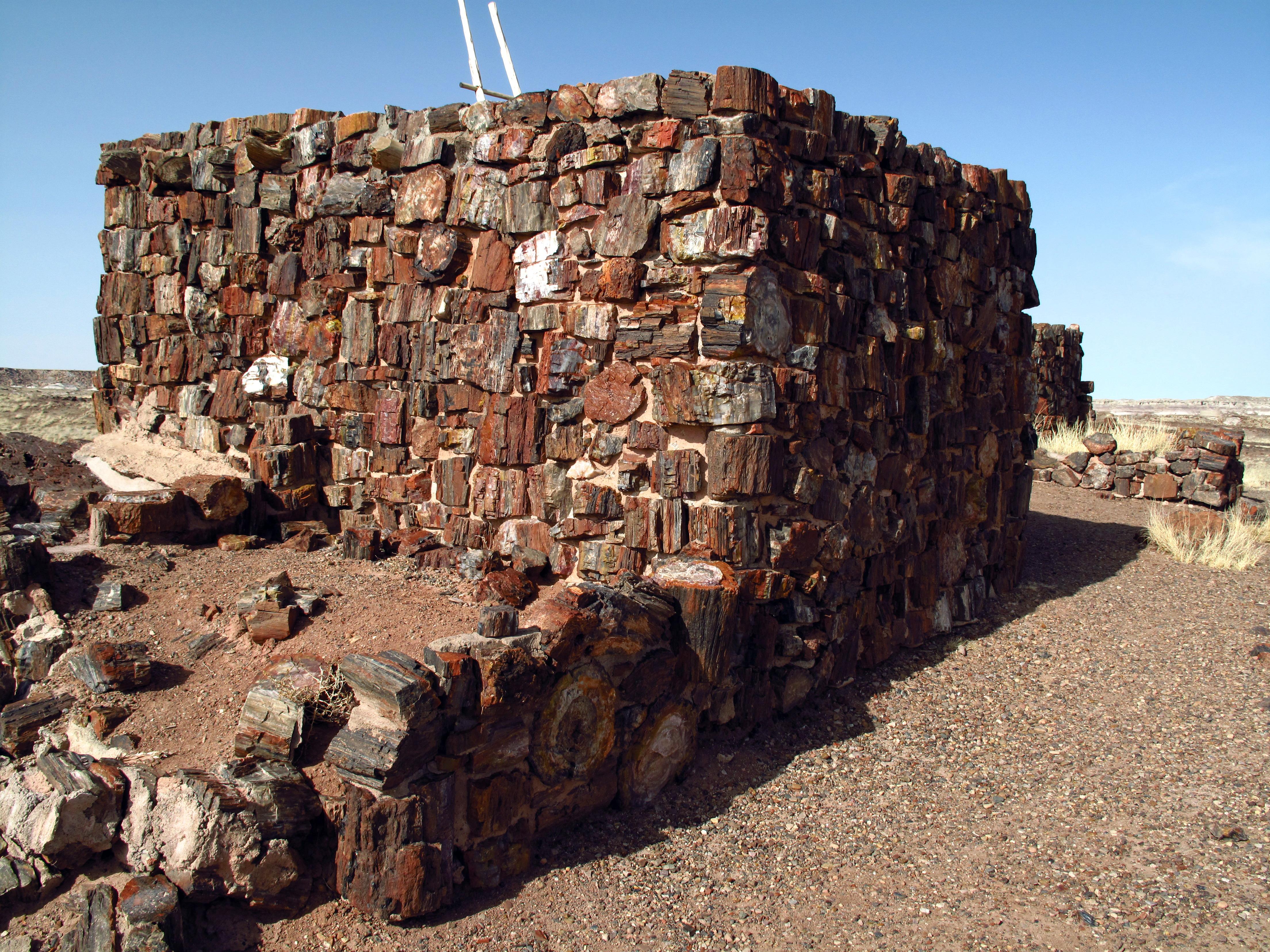 Agate House, ancient Pueblo dwelling made using petrified wood as