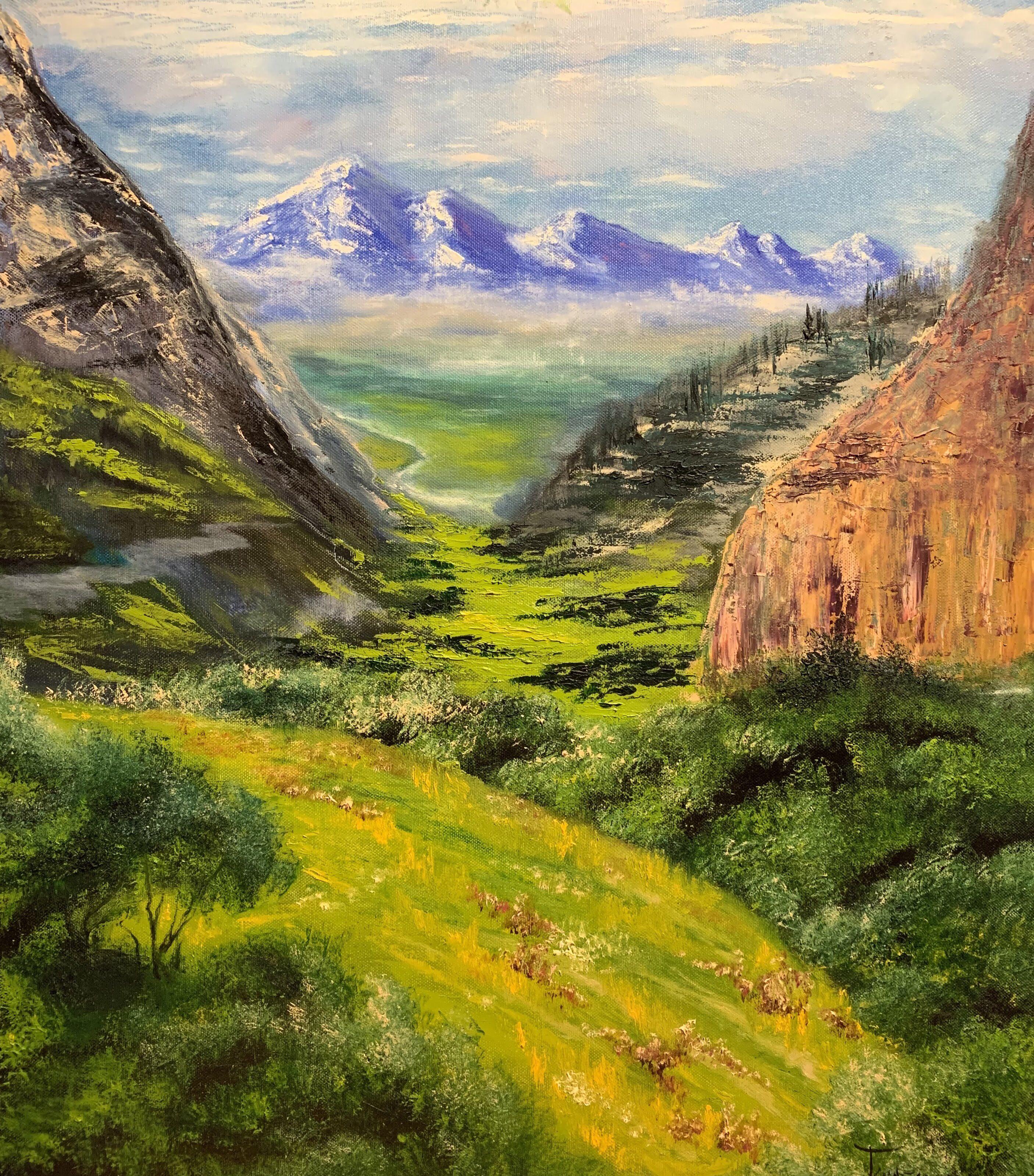 Valley, landscape oil painting by my mom, self taught artist r/painting