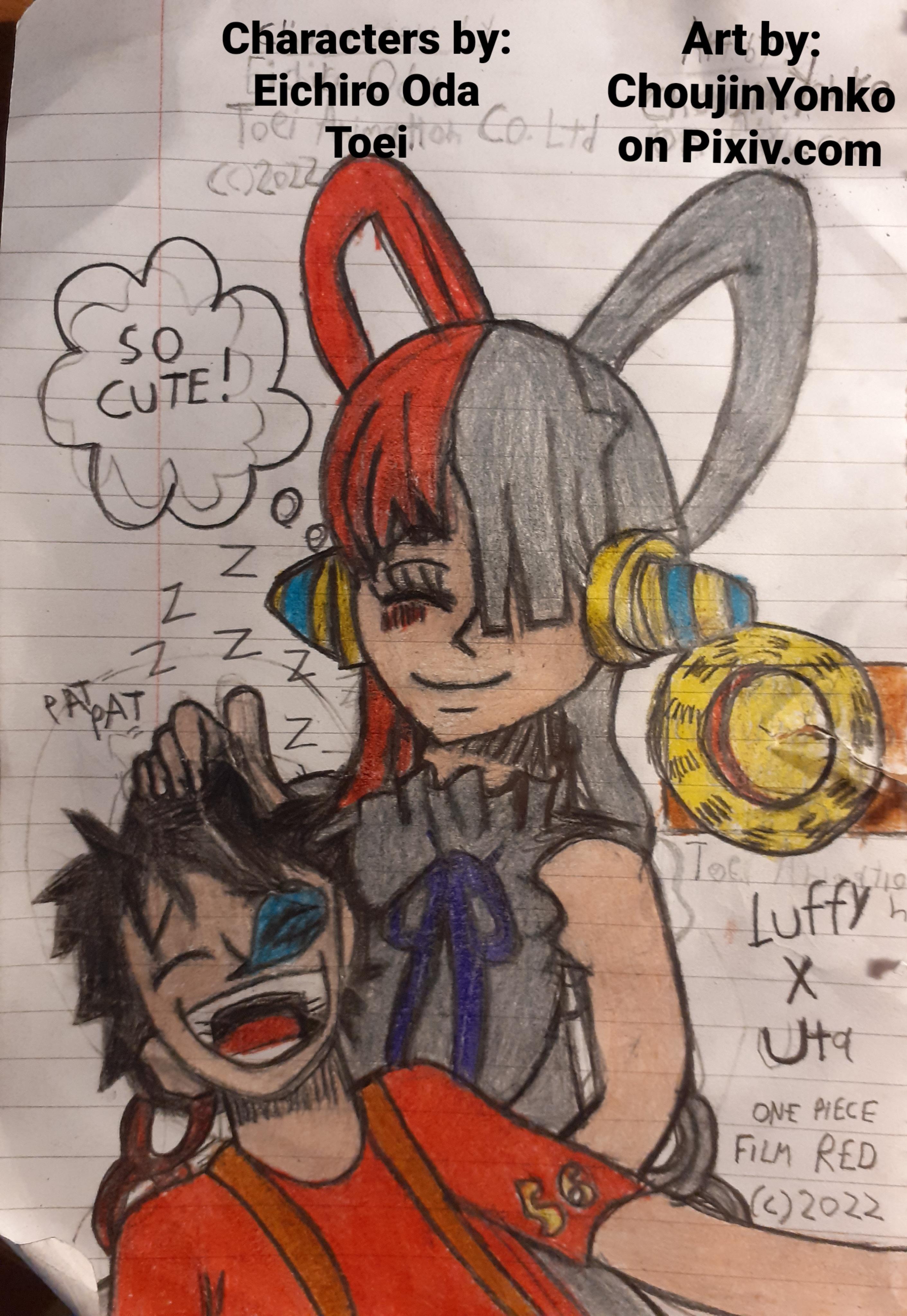 Fanart by me of Luffy sleeping on Uta. [My pixiv