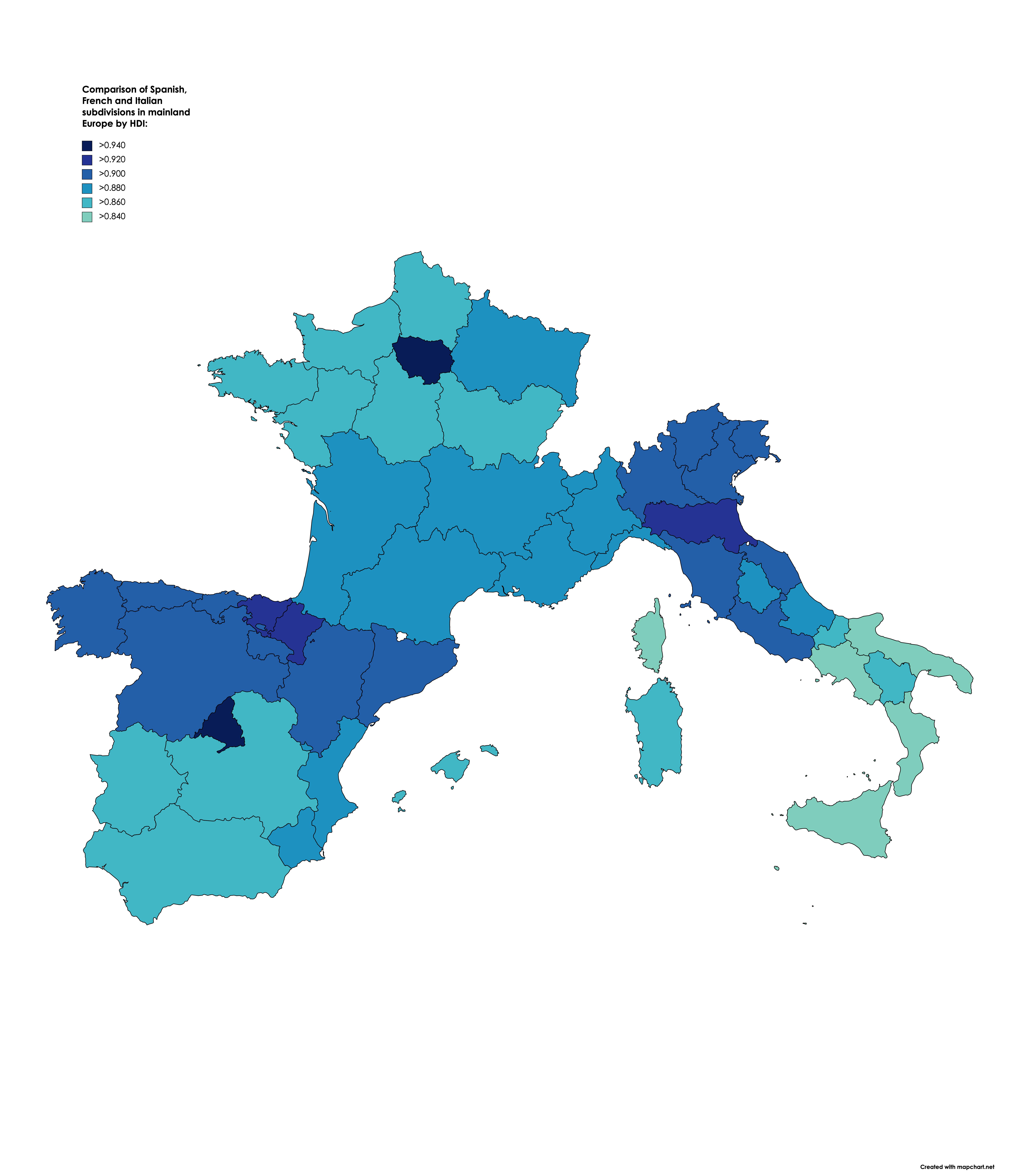 Comparison of Spanish, French and Italian subdivisions in mainland