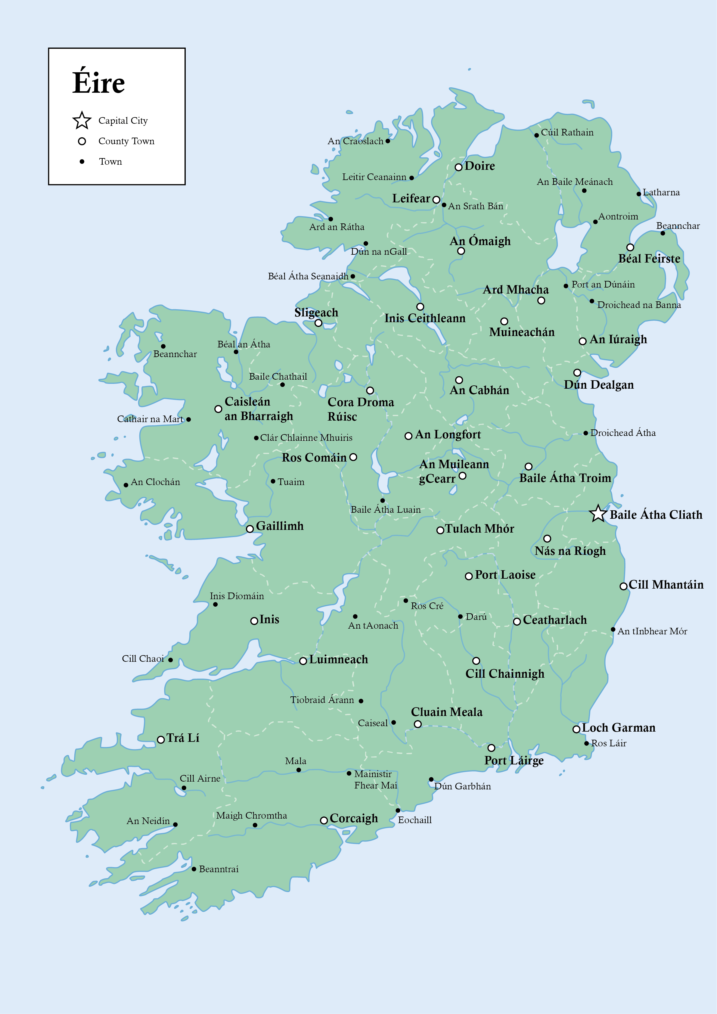 Map of Ireland with towns in Irish r/ireland