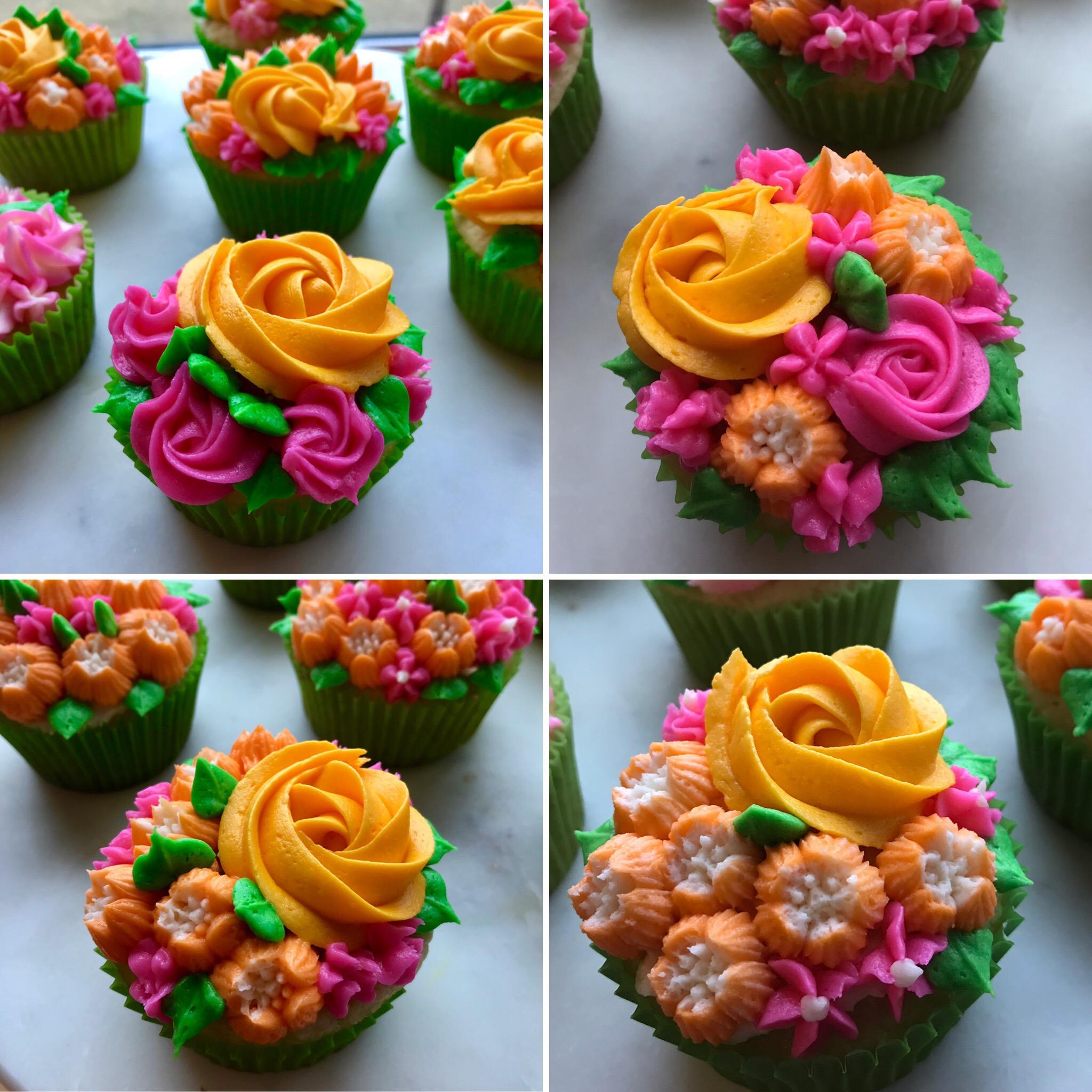 My first attempt at floral cupcakes r/Baking