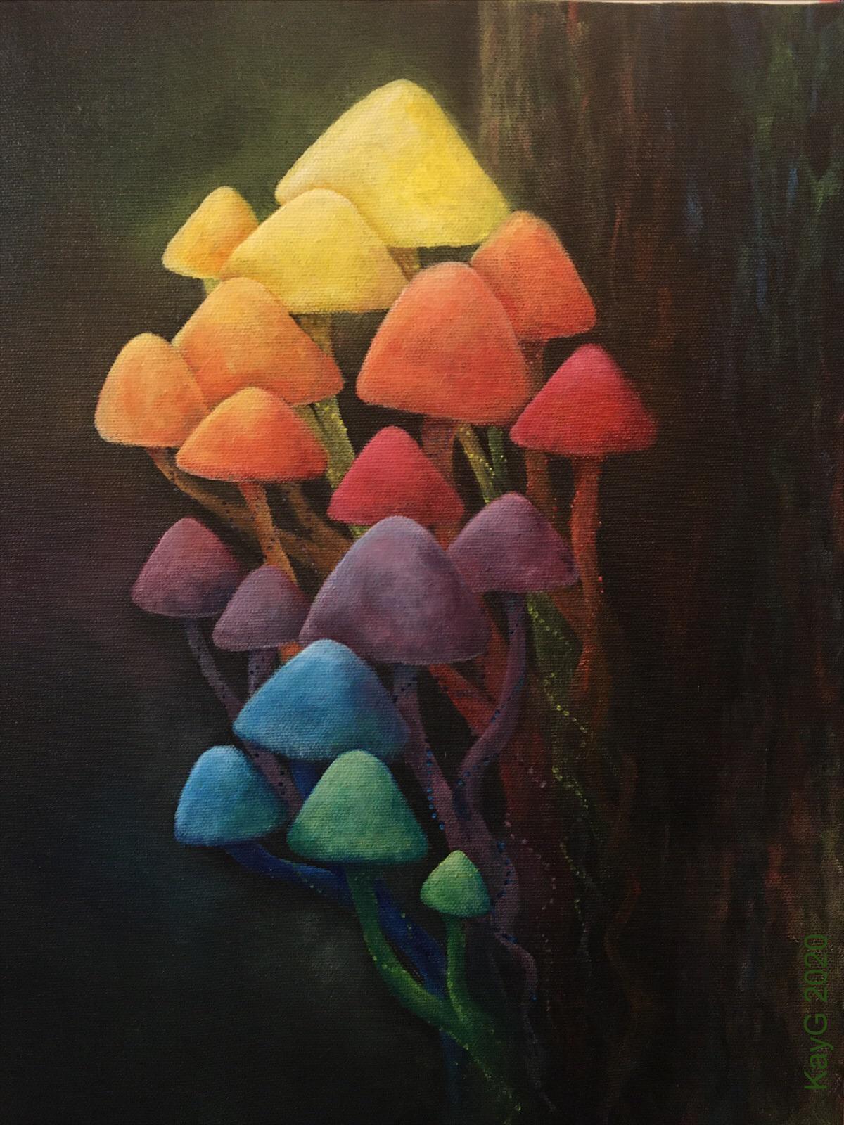 I just wanted to share here of the mushrooms I painted acrylic on