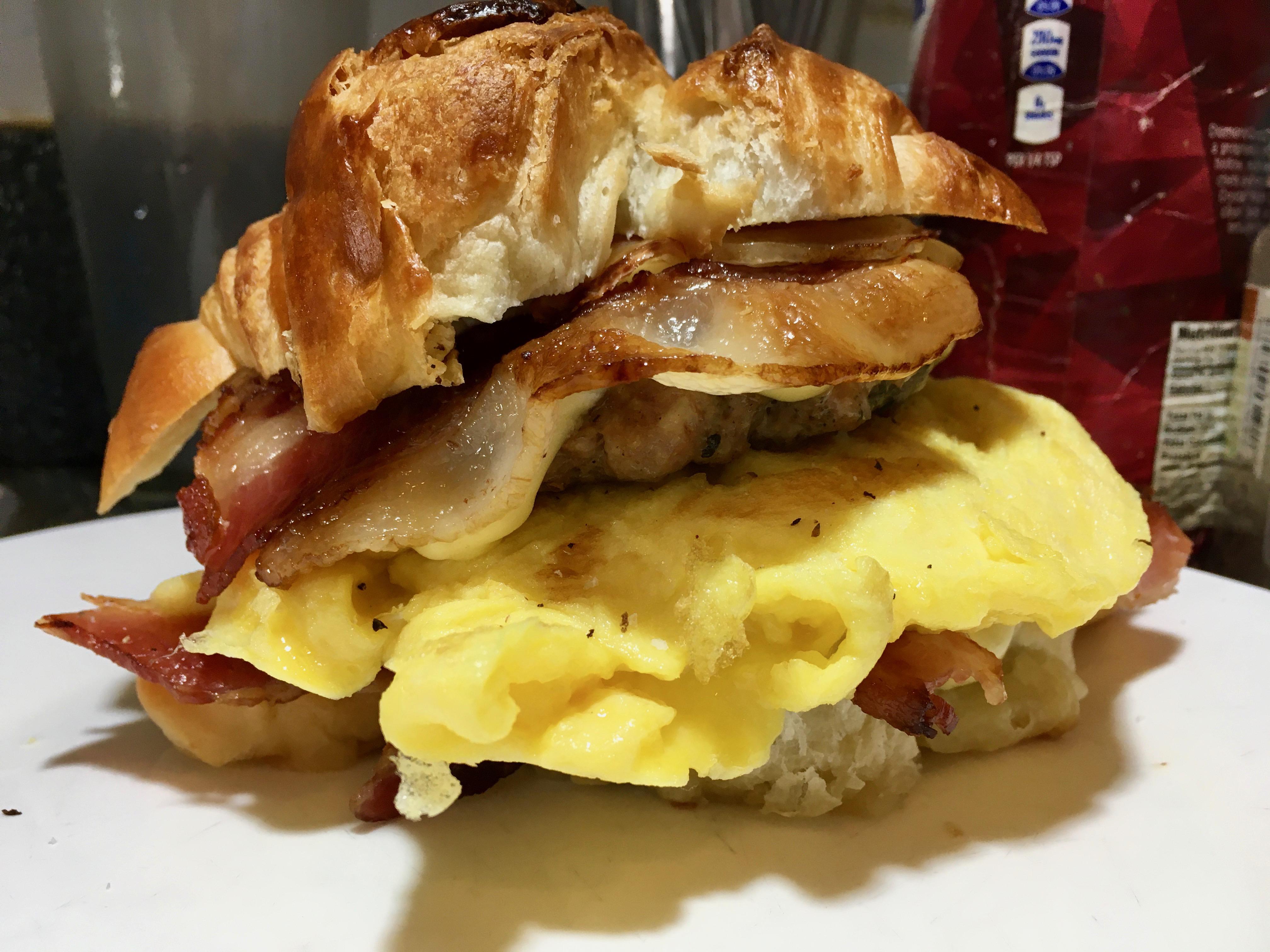 Bacon, Egg, Sausage, and Cheese on a Croissant r/Sandwiches