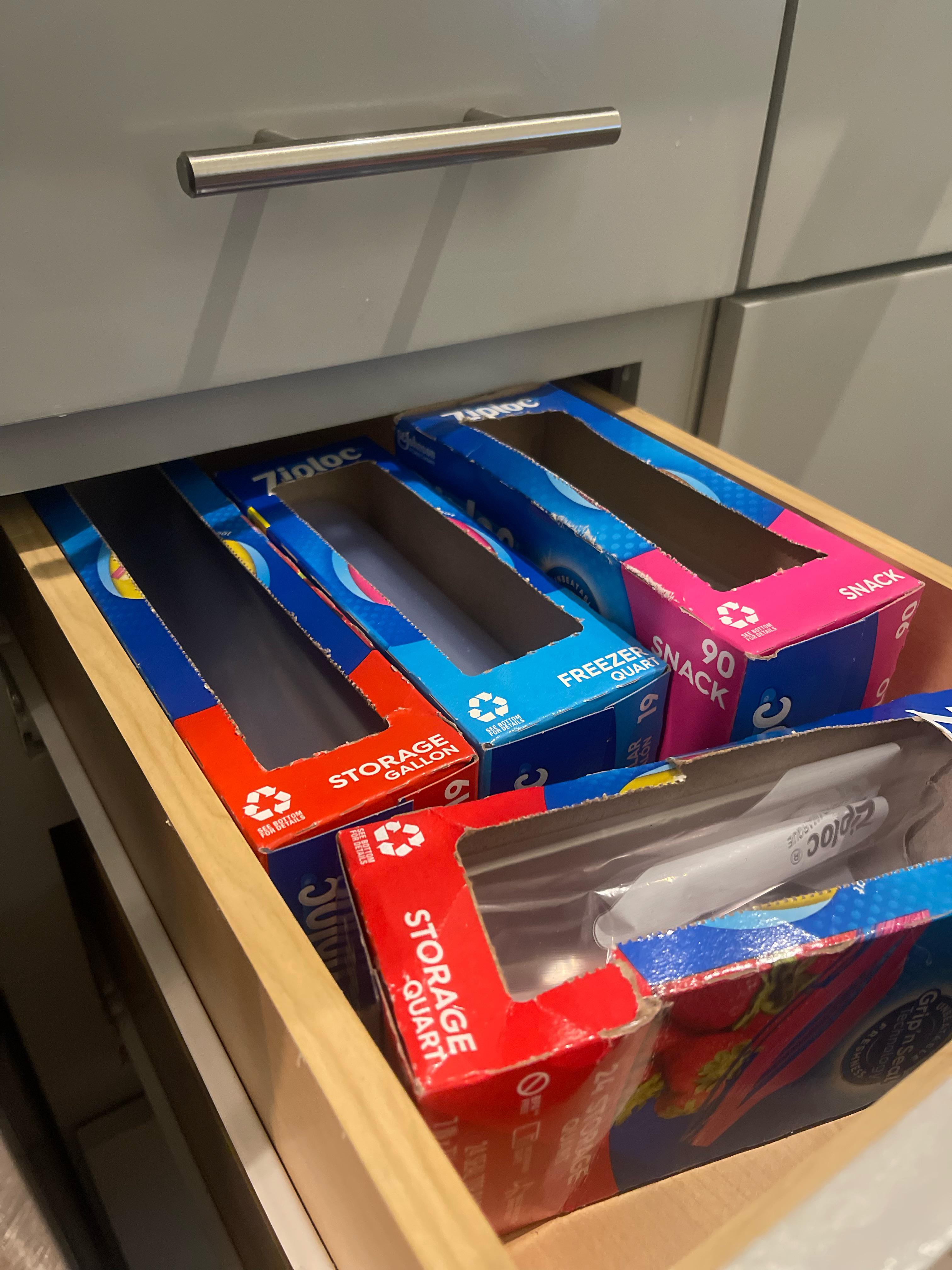 Ziploc bag boxes are all the same height except the “Snack” size. My