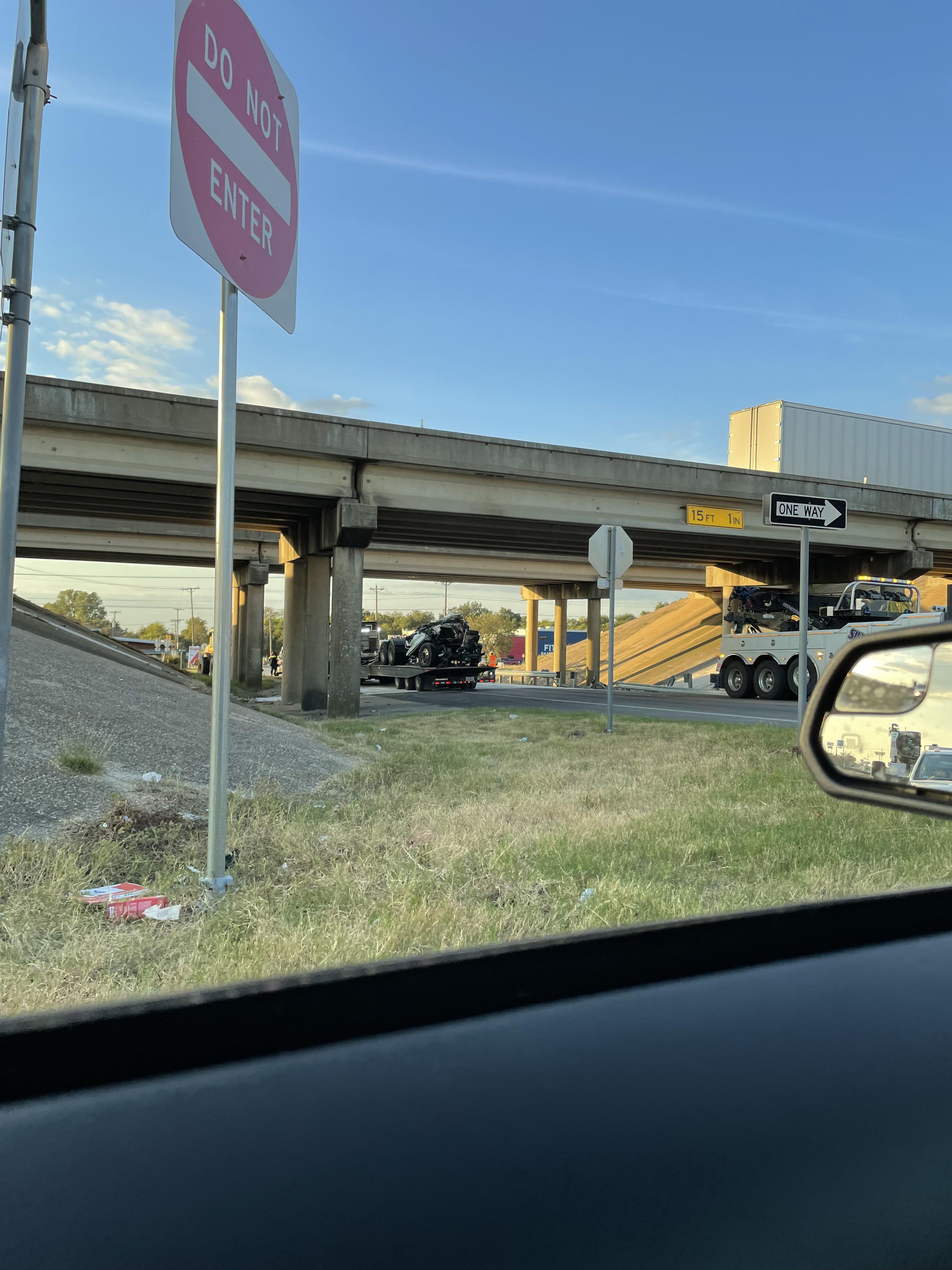 Looks like a truck fell off the highway bridge above near Home Depot weatherford