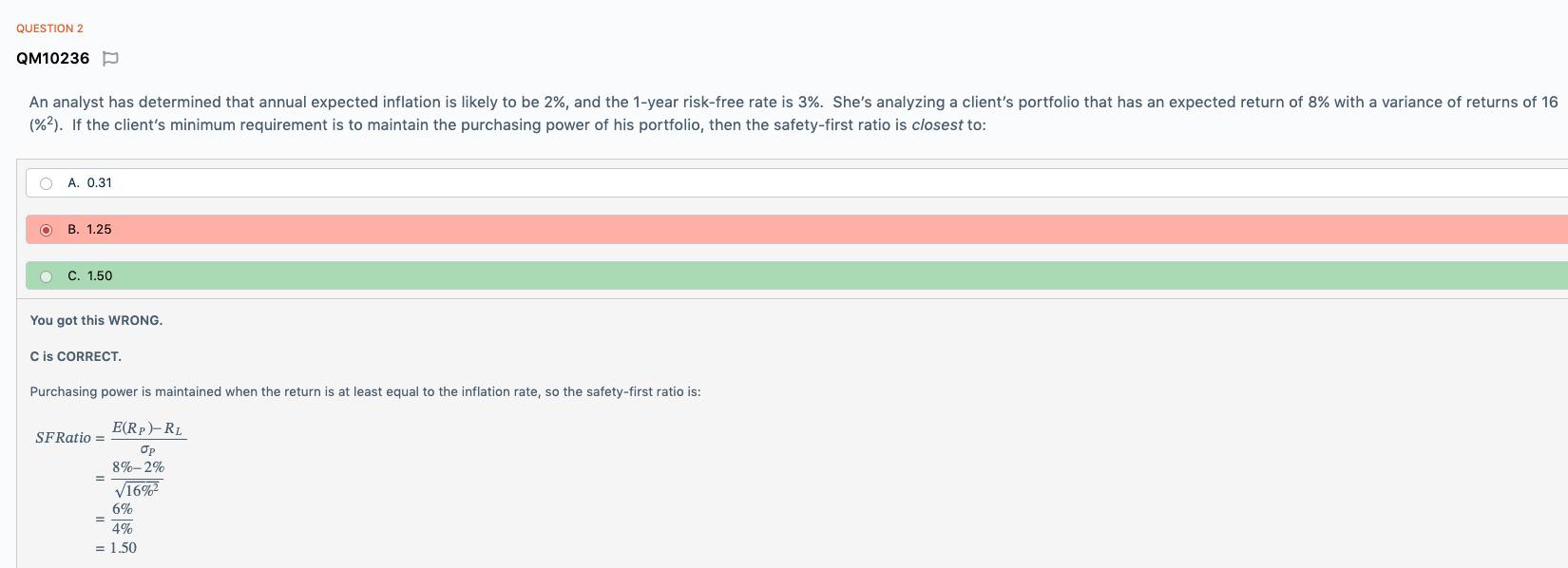 Quant, safety first ratio r/CFA