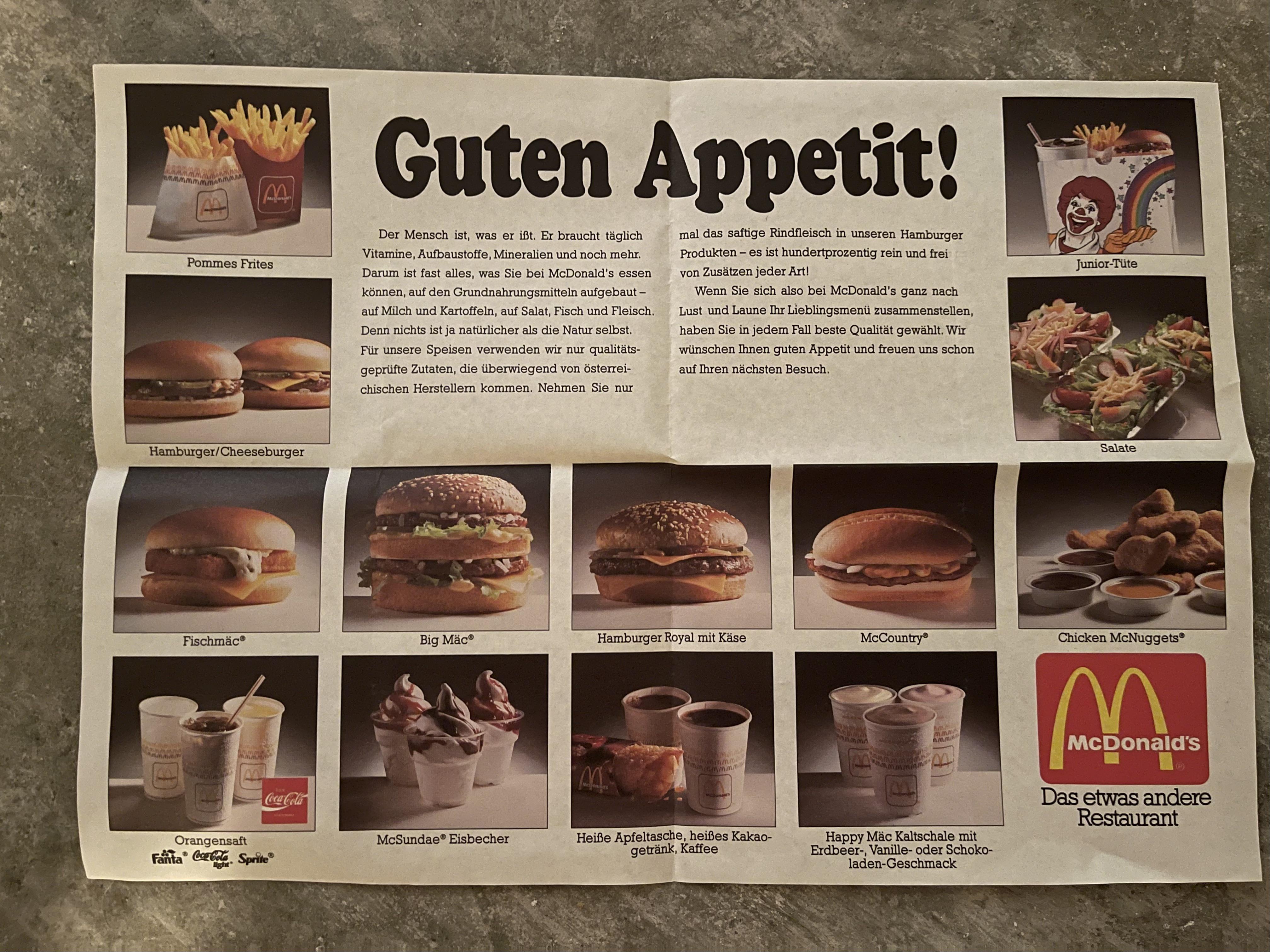 This Old German McDonalds Menu r/mildlyinteresting