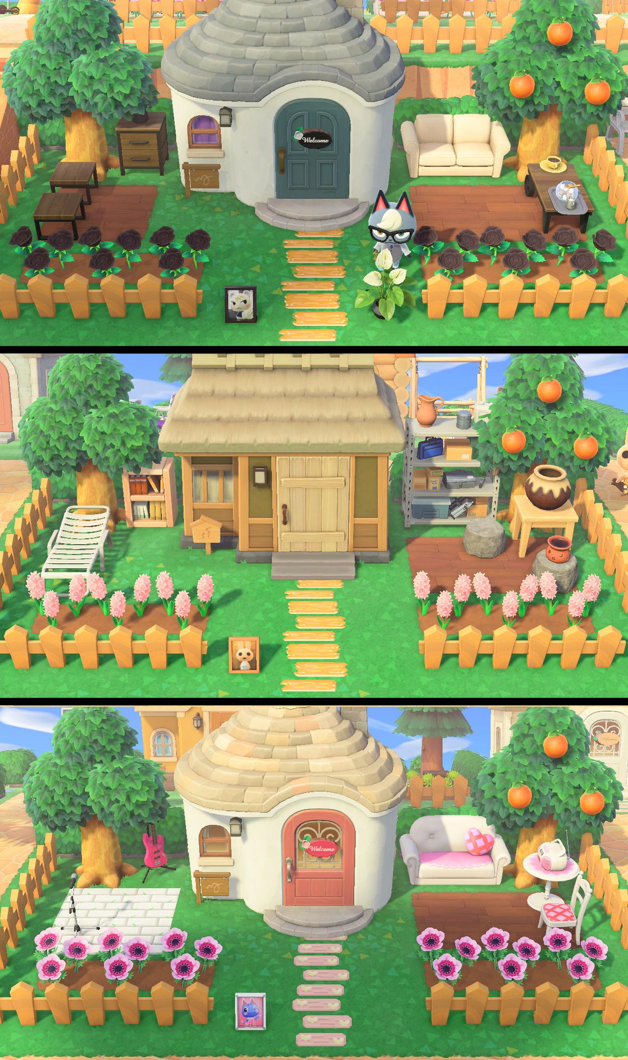 Completed three more villager yards! Featuring Raymond watering his
