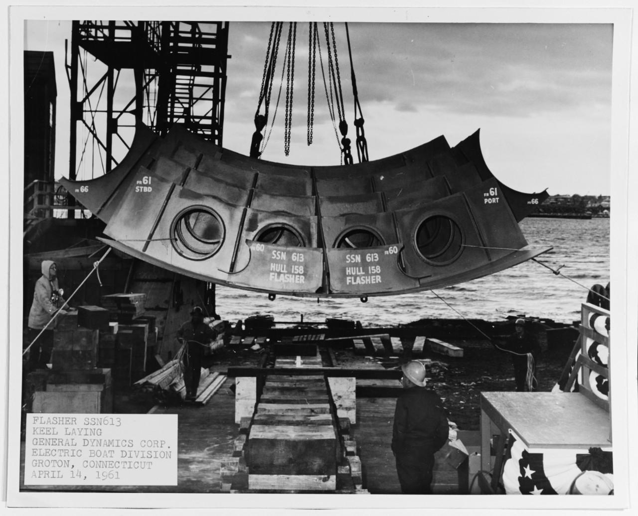 Permitclass submarine USS Flasher (SSN613). Keel laying at the