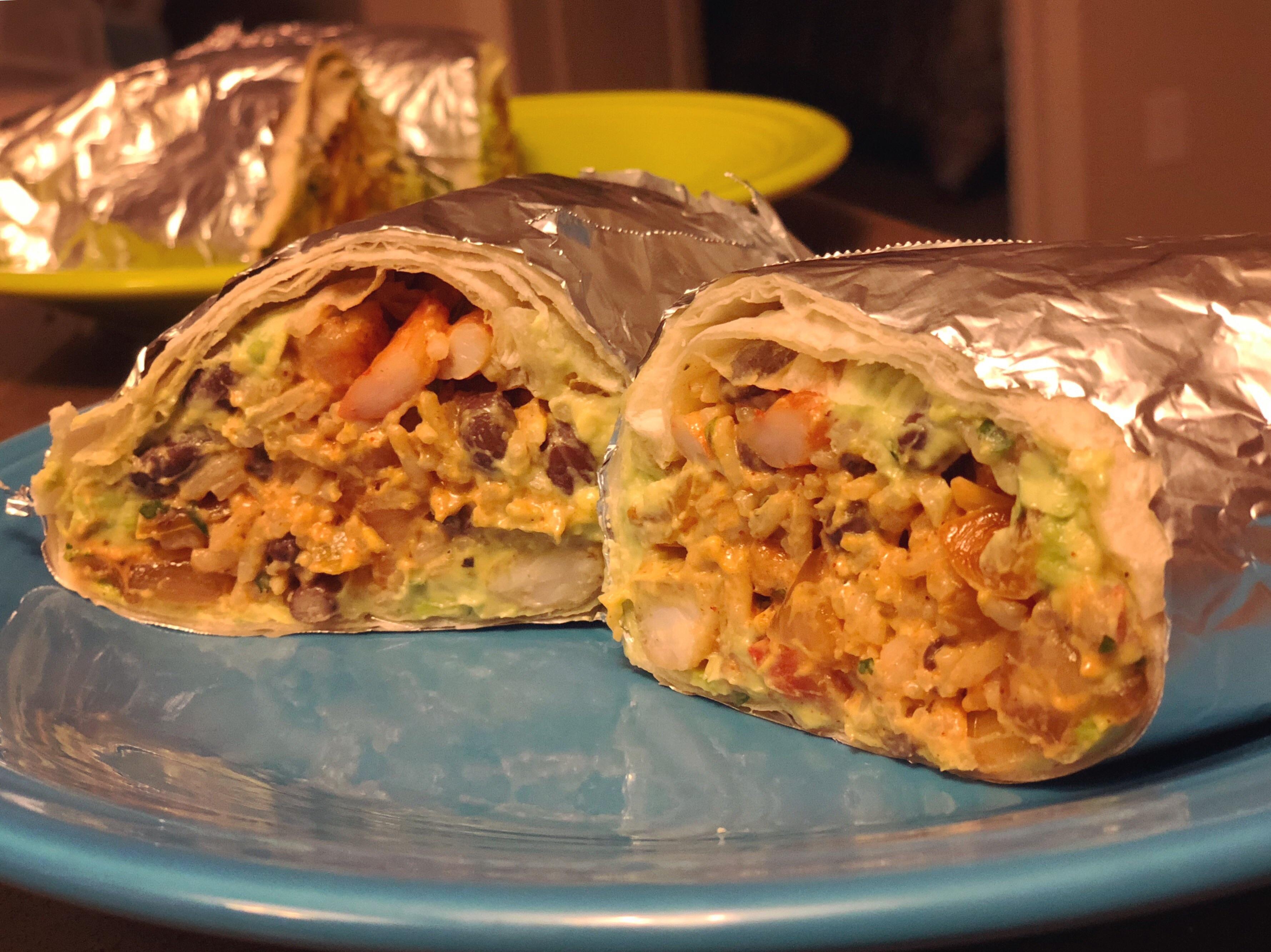 [Homemade] Shrimp fajita burrito! r/food