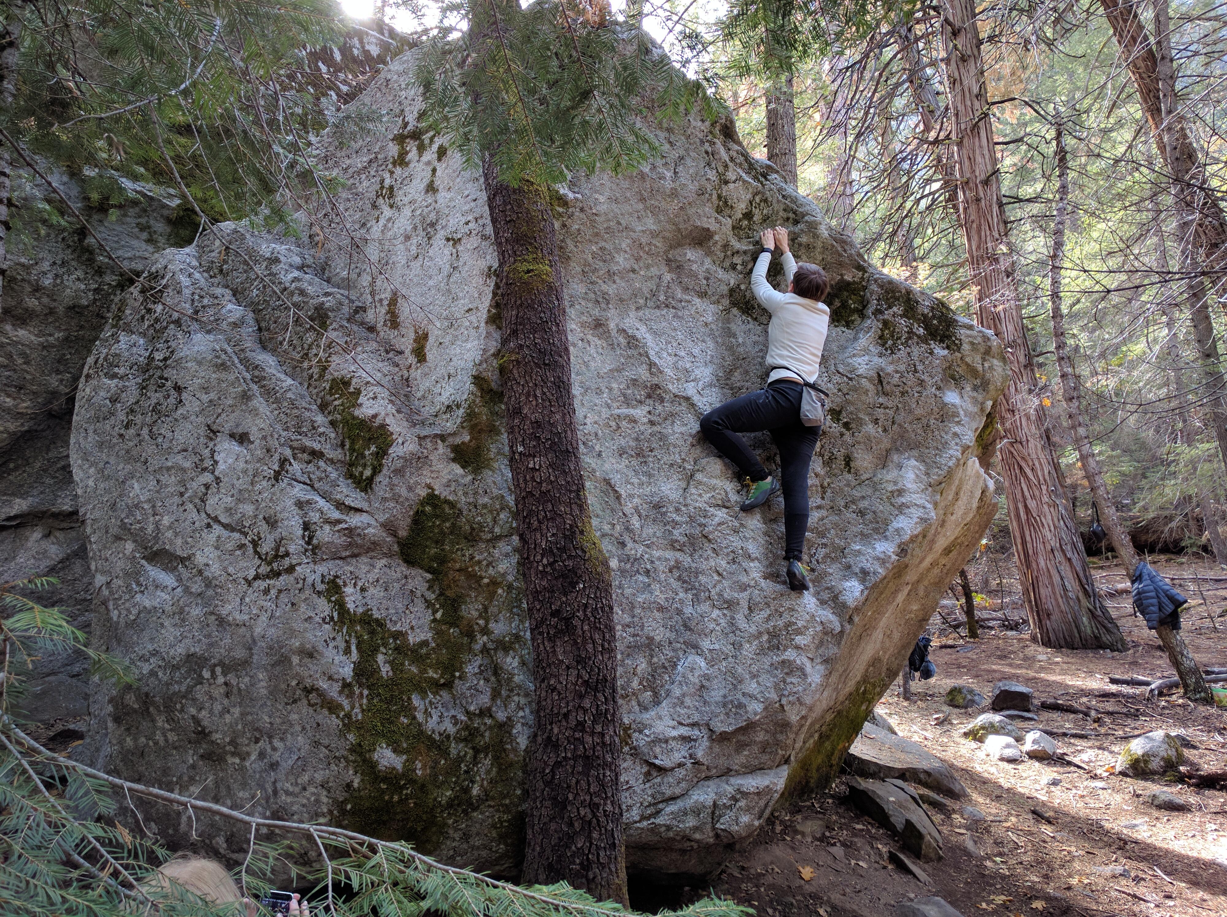 My first outdoor boulder! BiFocal (V0) at Cathedral Boulders, Yosemite