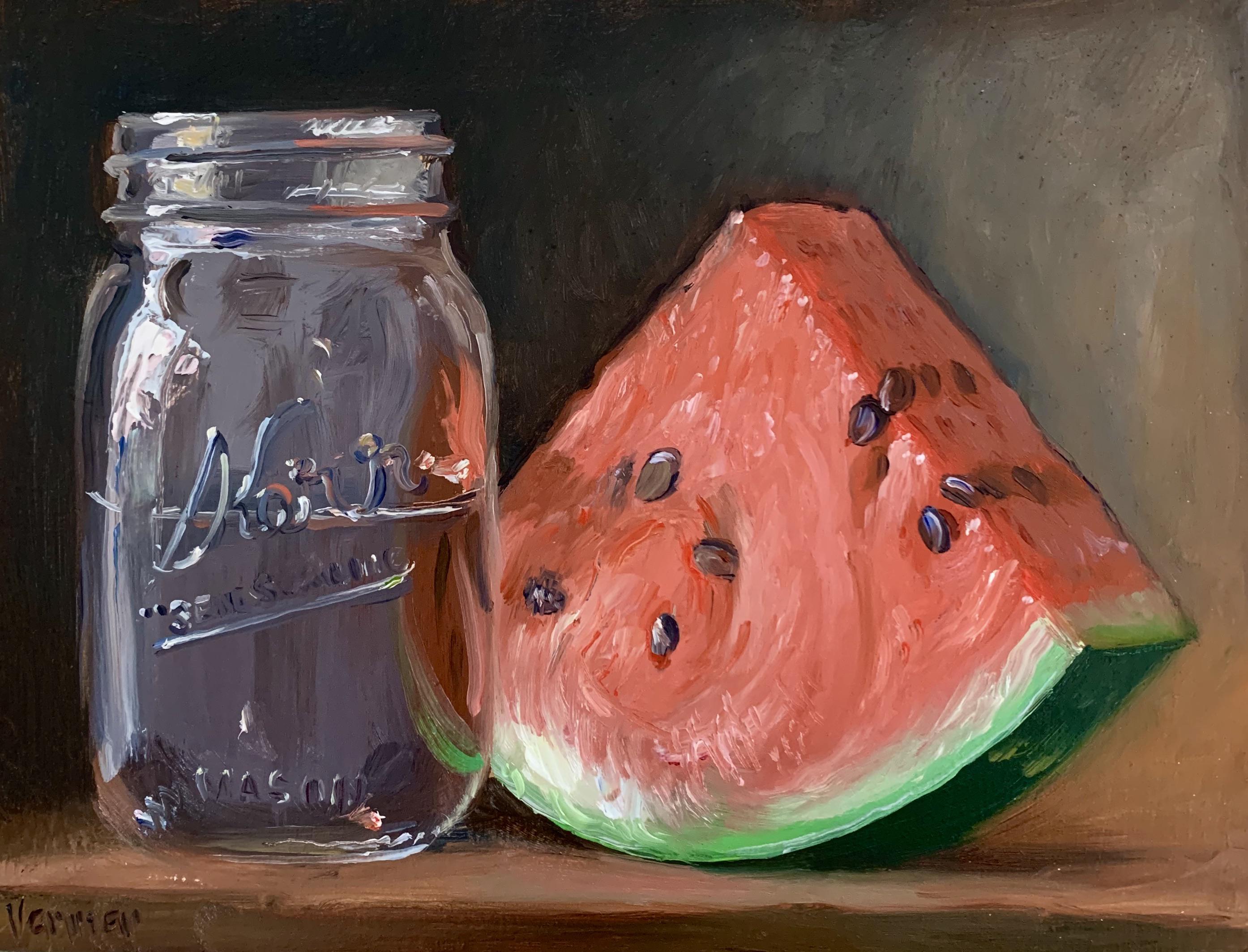 “Watermelon & Jar of Water” oil painting, me, 2019 r/Art