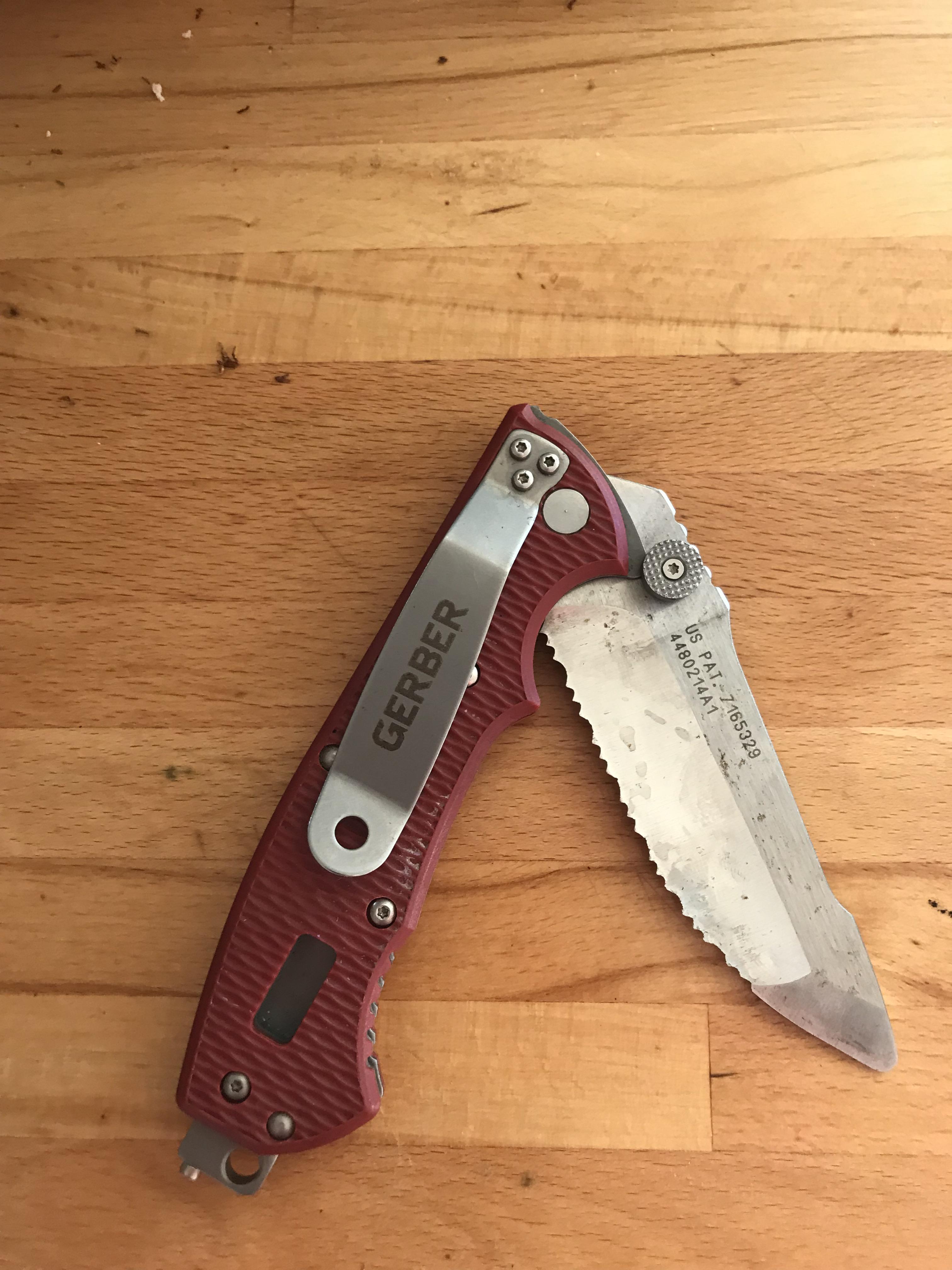 Gerber US PAT 72659. the blade is an excellent serrarated blade, very