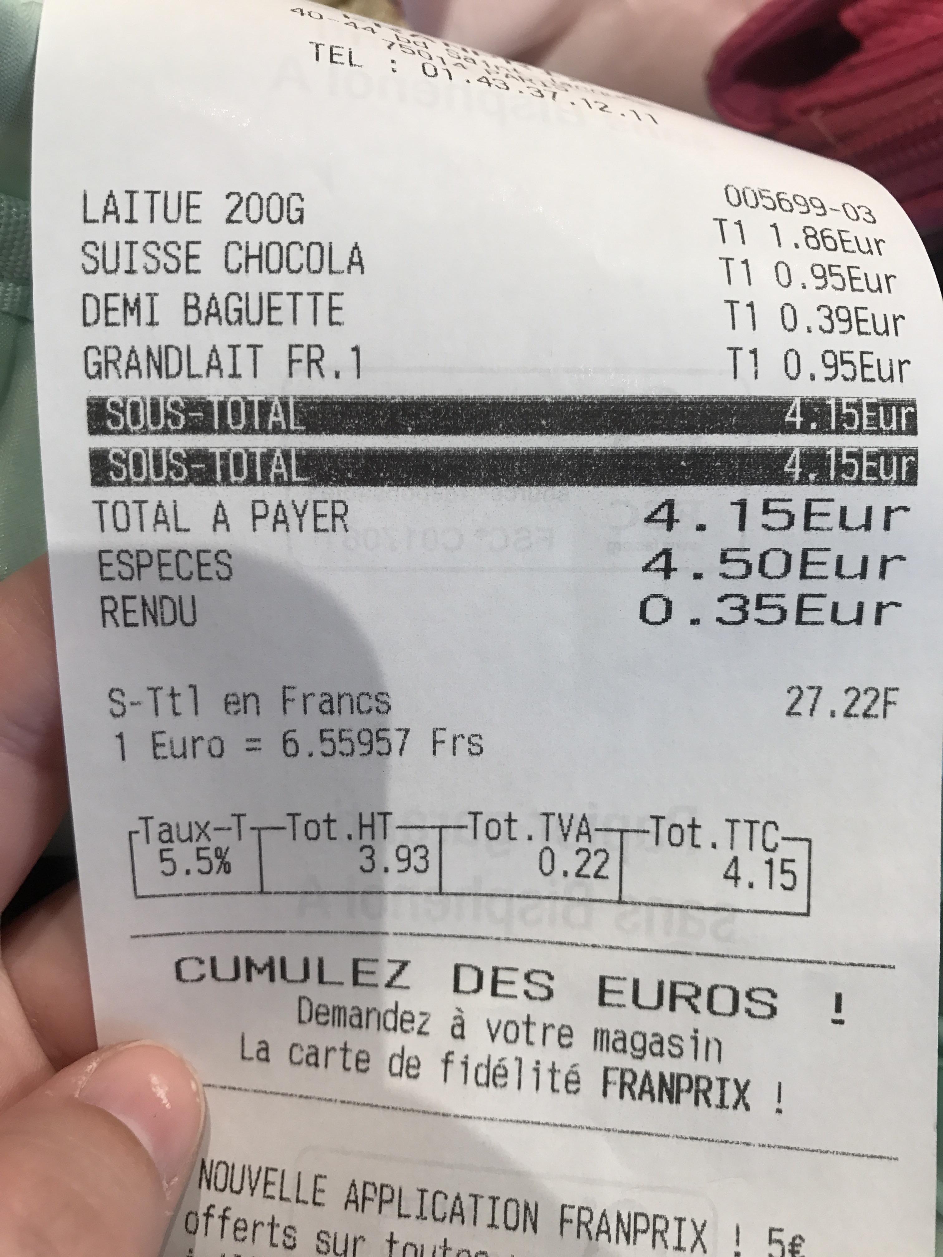My receipt from today at a grocery store in France has the subtotal in