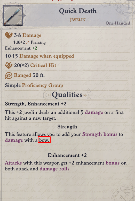 Is this just a typo? The weapon has a STR quality (adds STR bonus to