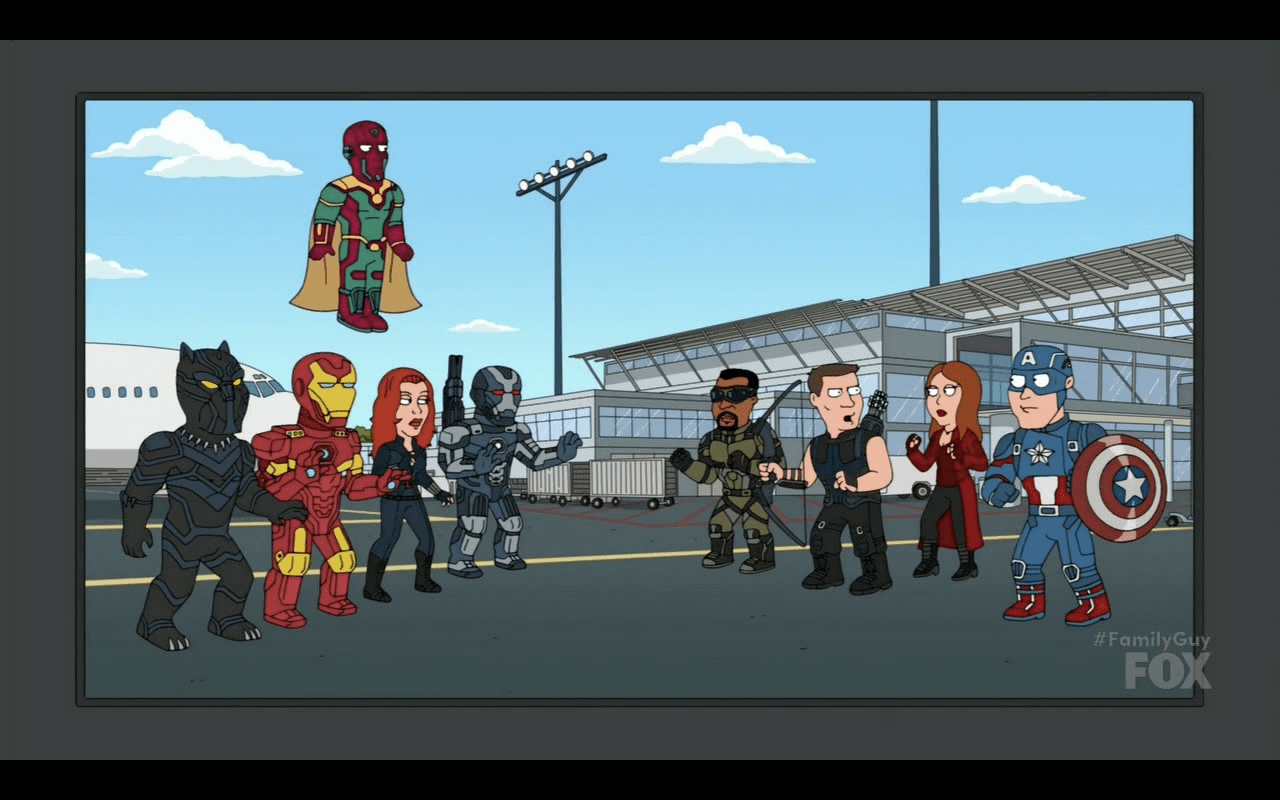 Family Guy spoofs Captain America Civil War airport fight r