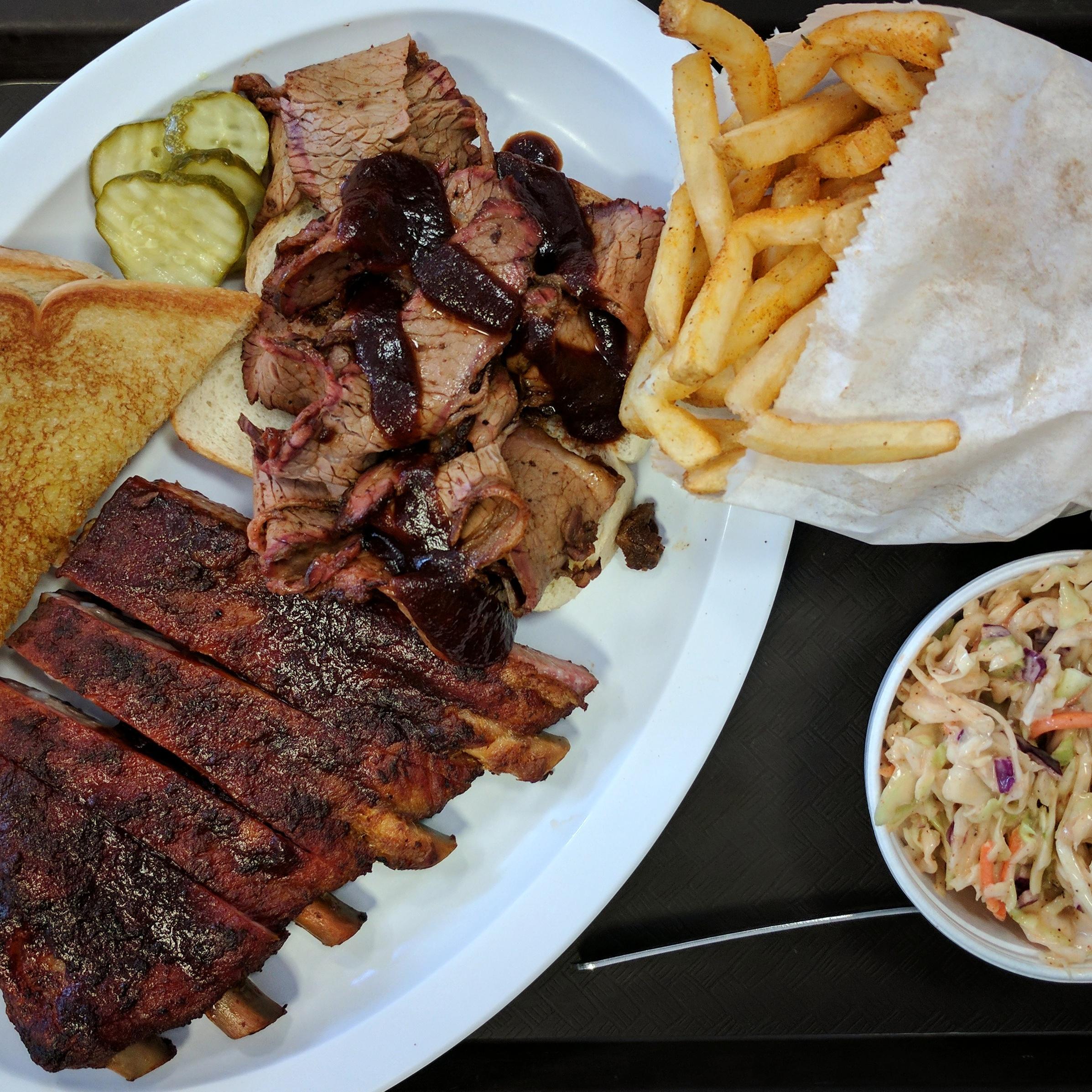 [I Ate] Kansas City BBQ. Ribs, brisket, spicy slaw, and seasoned fries
