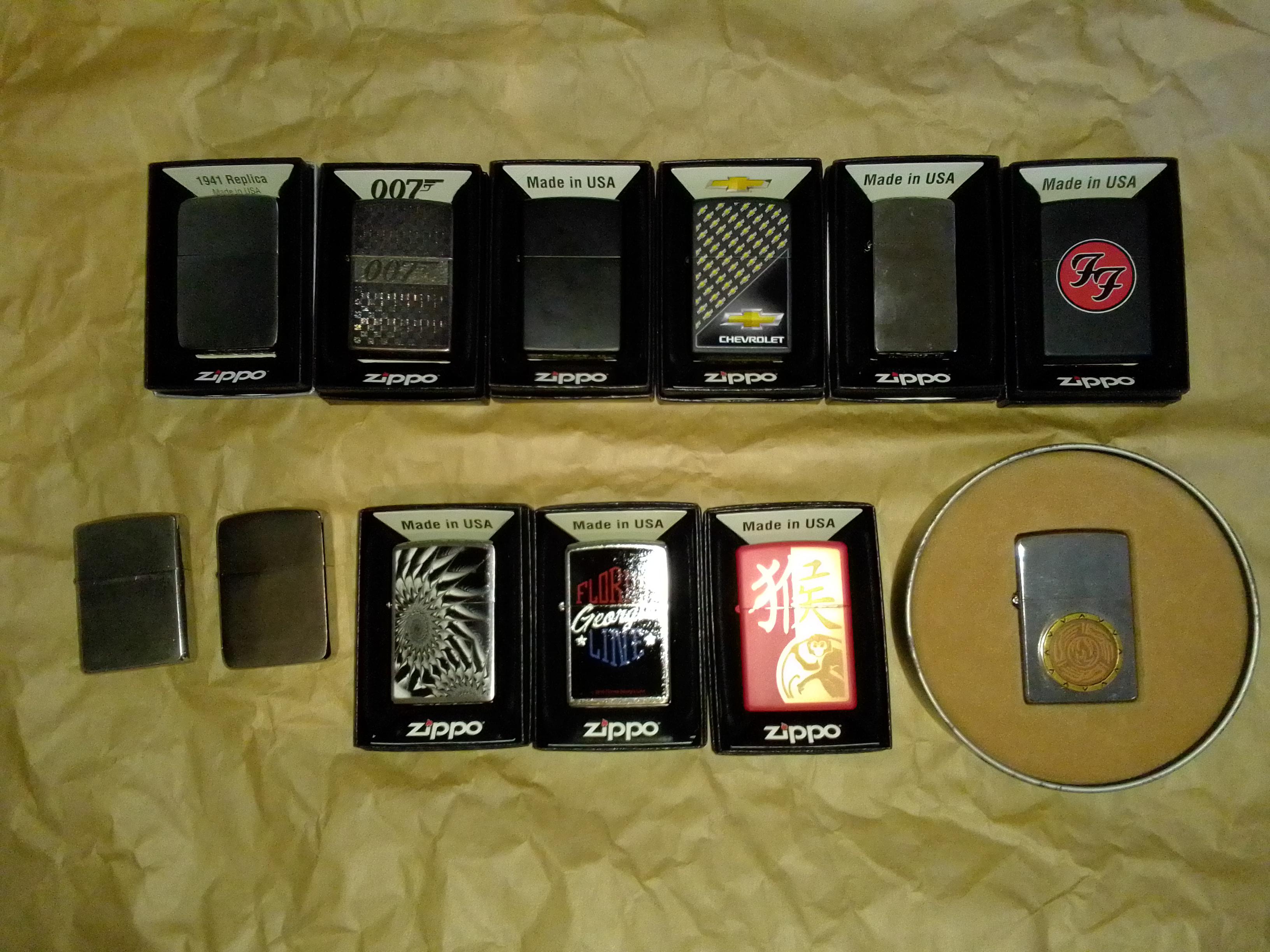 My collection so far! Really made the most of the free zippo offer