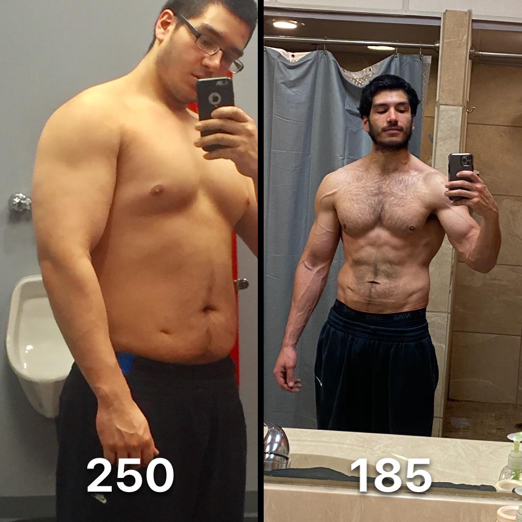 M/27/6’2 [250185=65] (4 years) No knowledge of dieting on the left. I