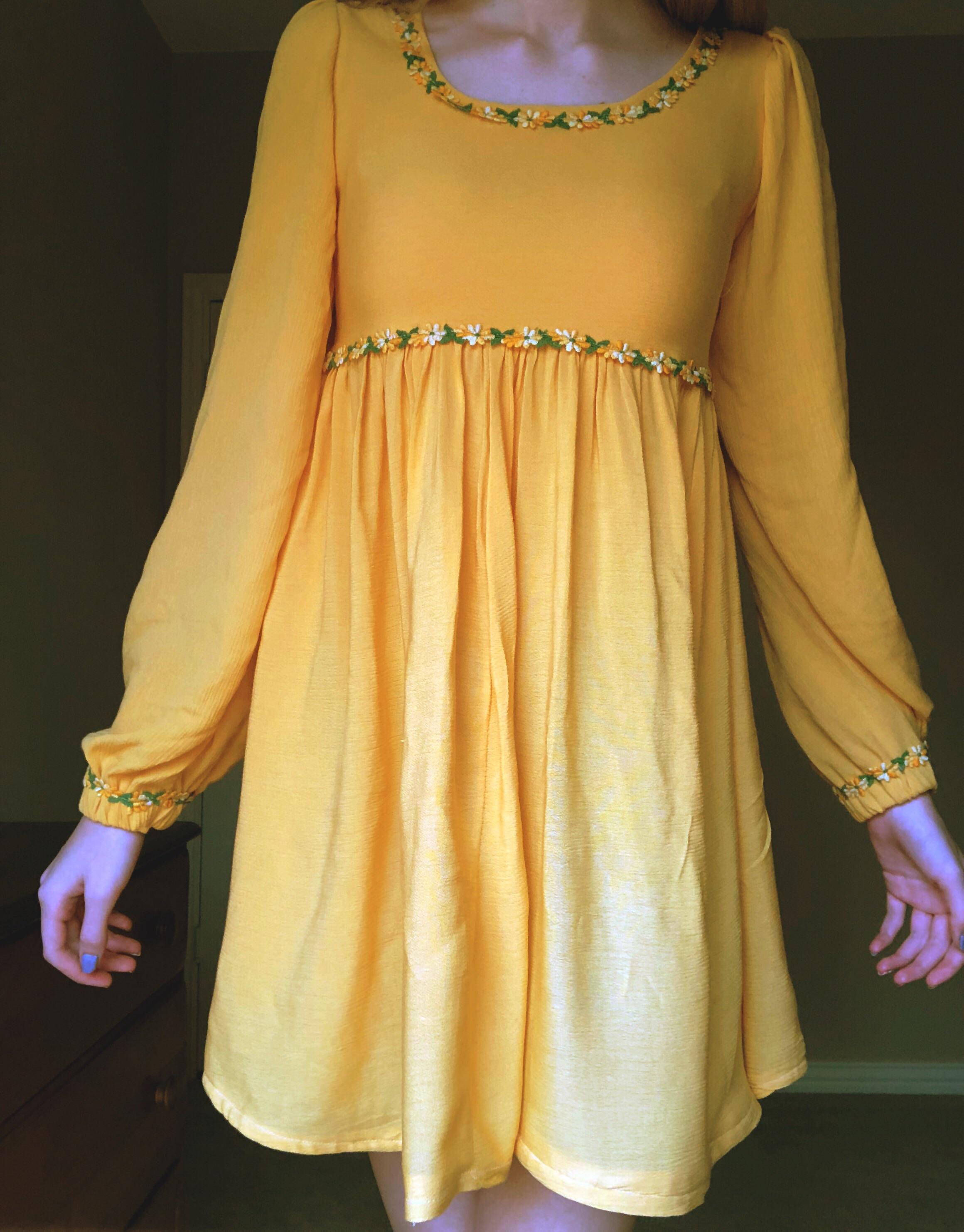 [Selfdrafted] 70sinspired yellow baby doll dress. r/sewing