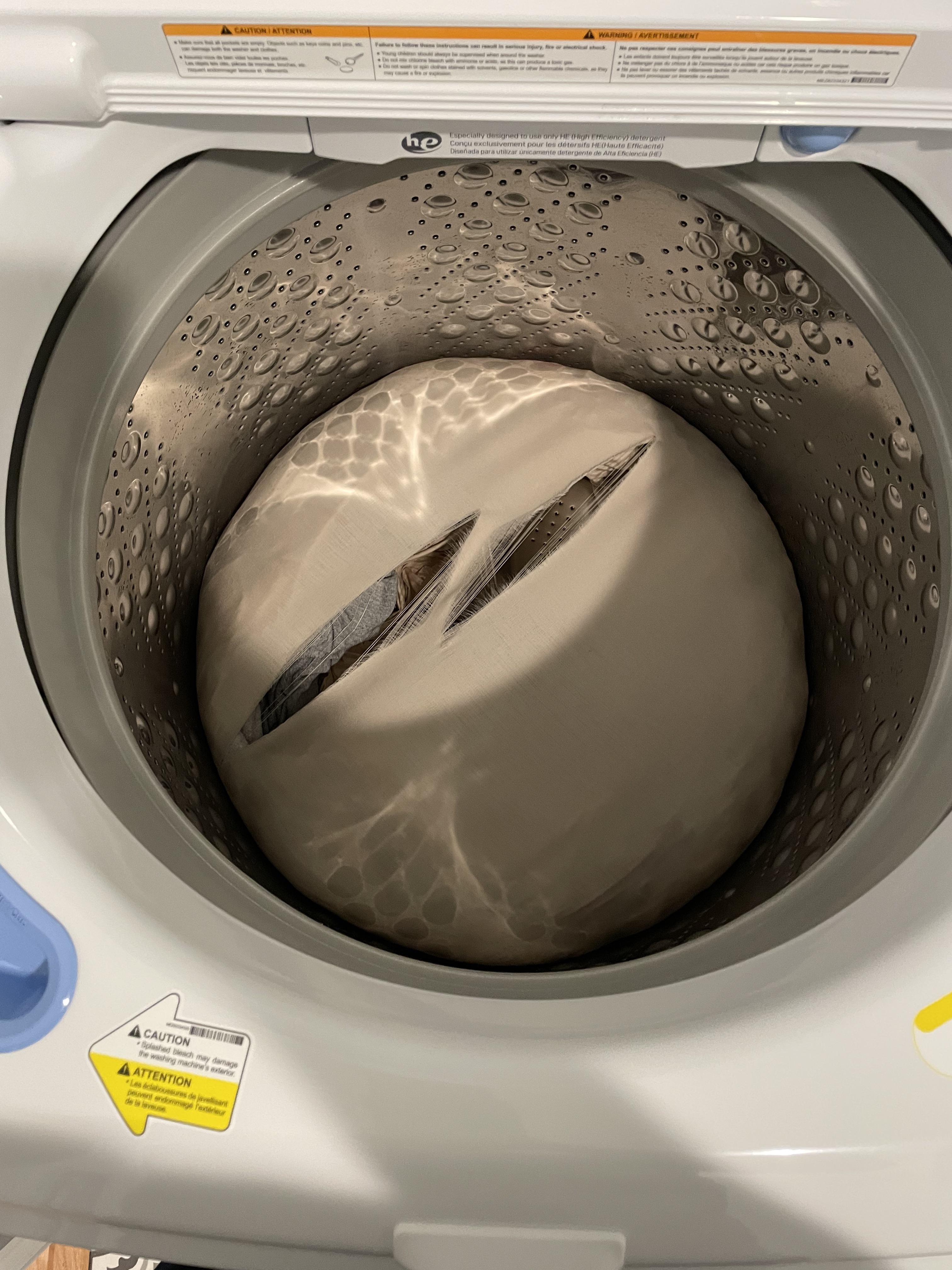 Tried washing my kid’s puke out of the fitted sheet, and this happens