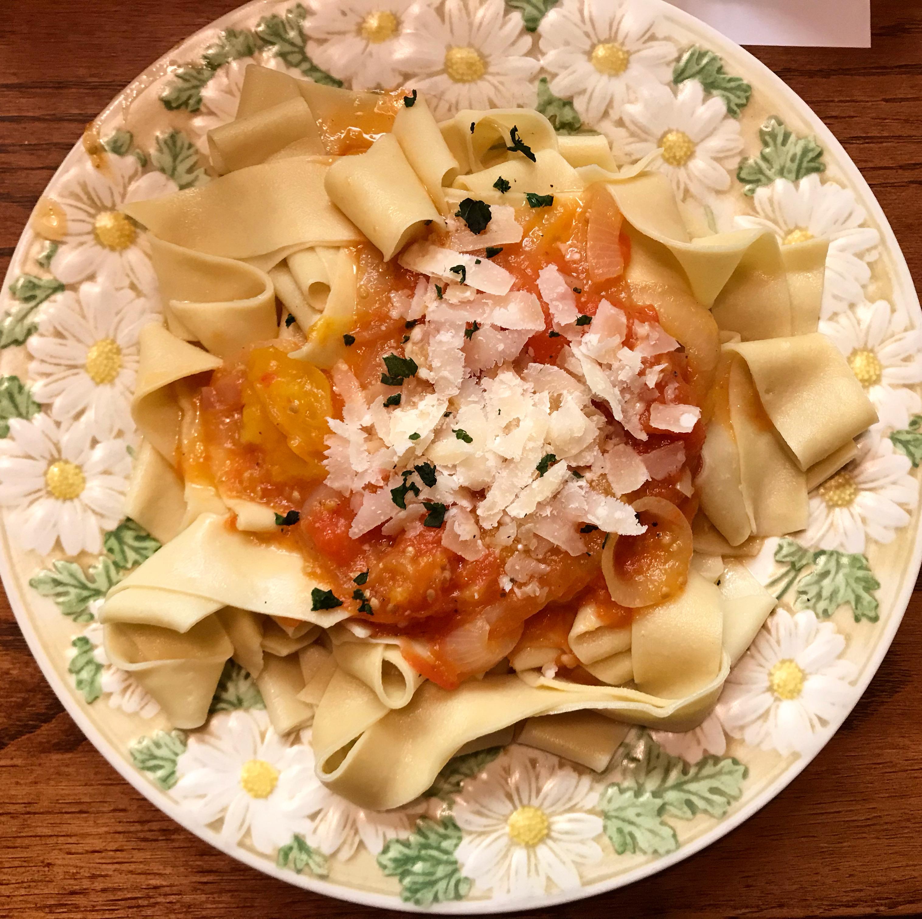 [homemade] pappardelle and fresh tomato sauce. r/food