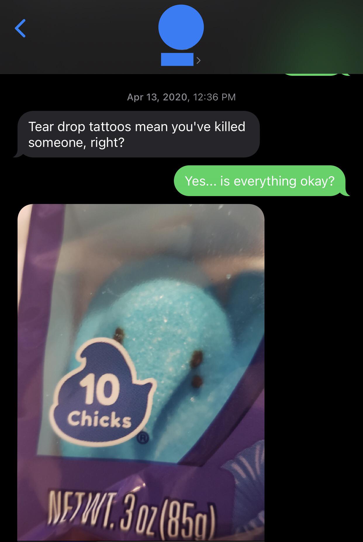 Tear drop tattoos mean you’ve killed someone, right? r/PlotTwist