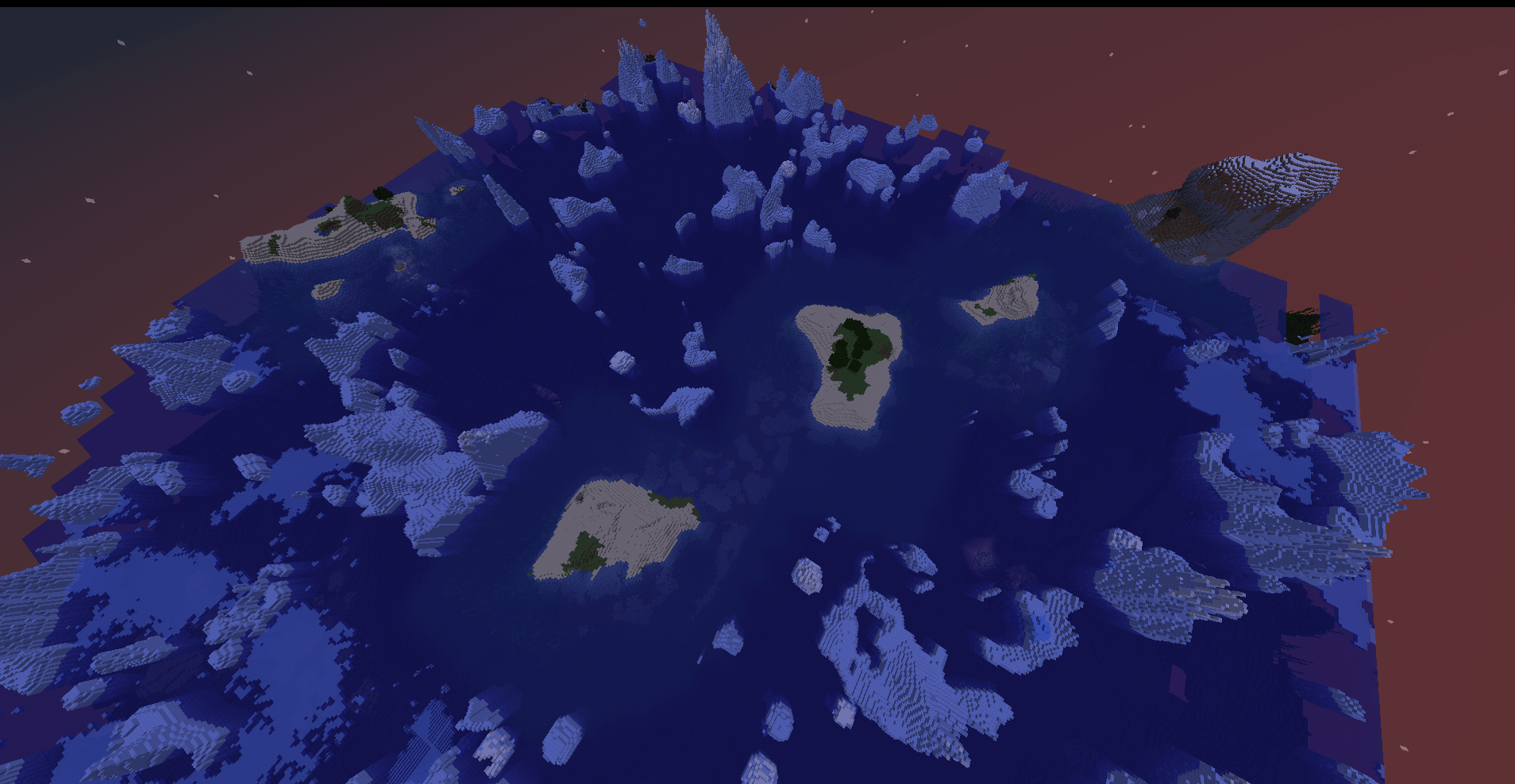 Spawn islands surrounded by Glaciers (Huge cave system and alot of
