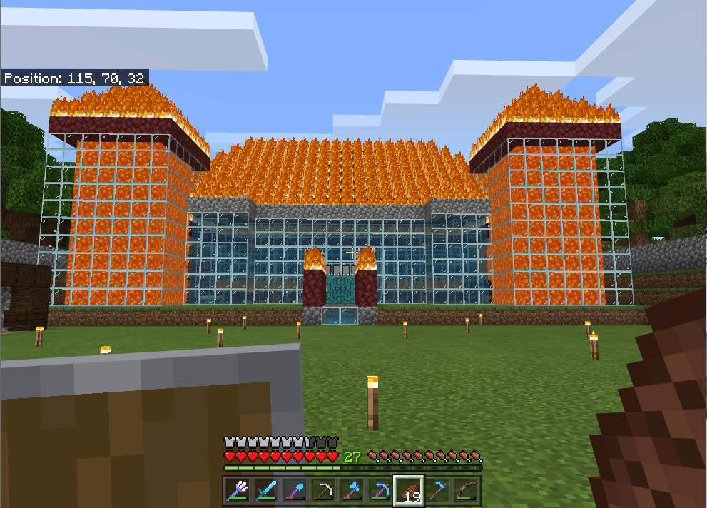 check out my house guys!! it's made from glass, water, lava, cobble