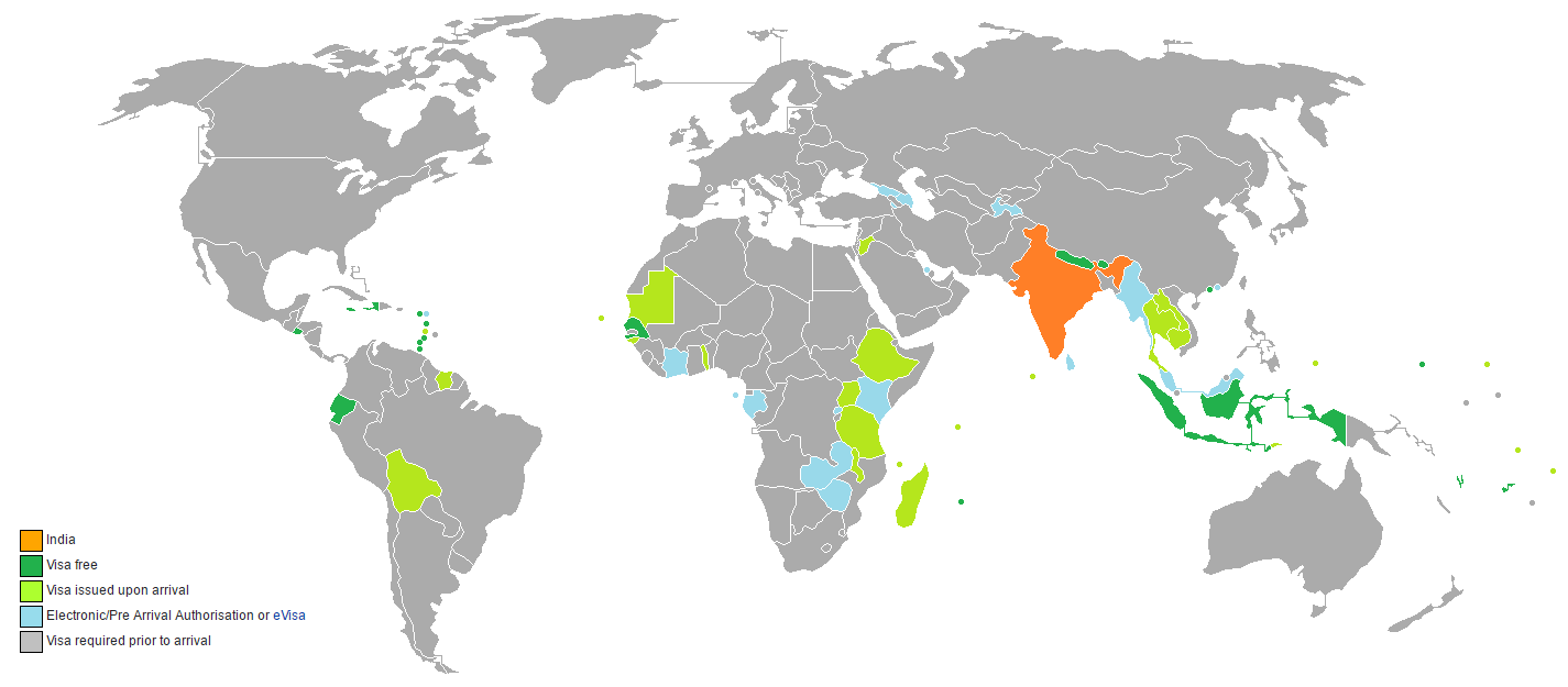 Visa requirements for Indian citizens[1425 × 625] r/MapPorn