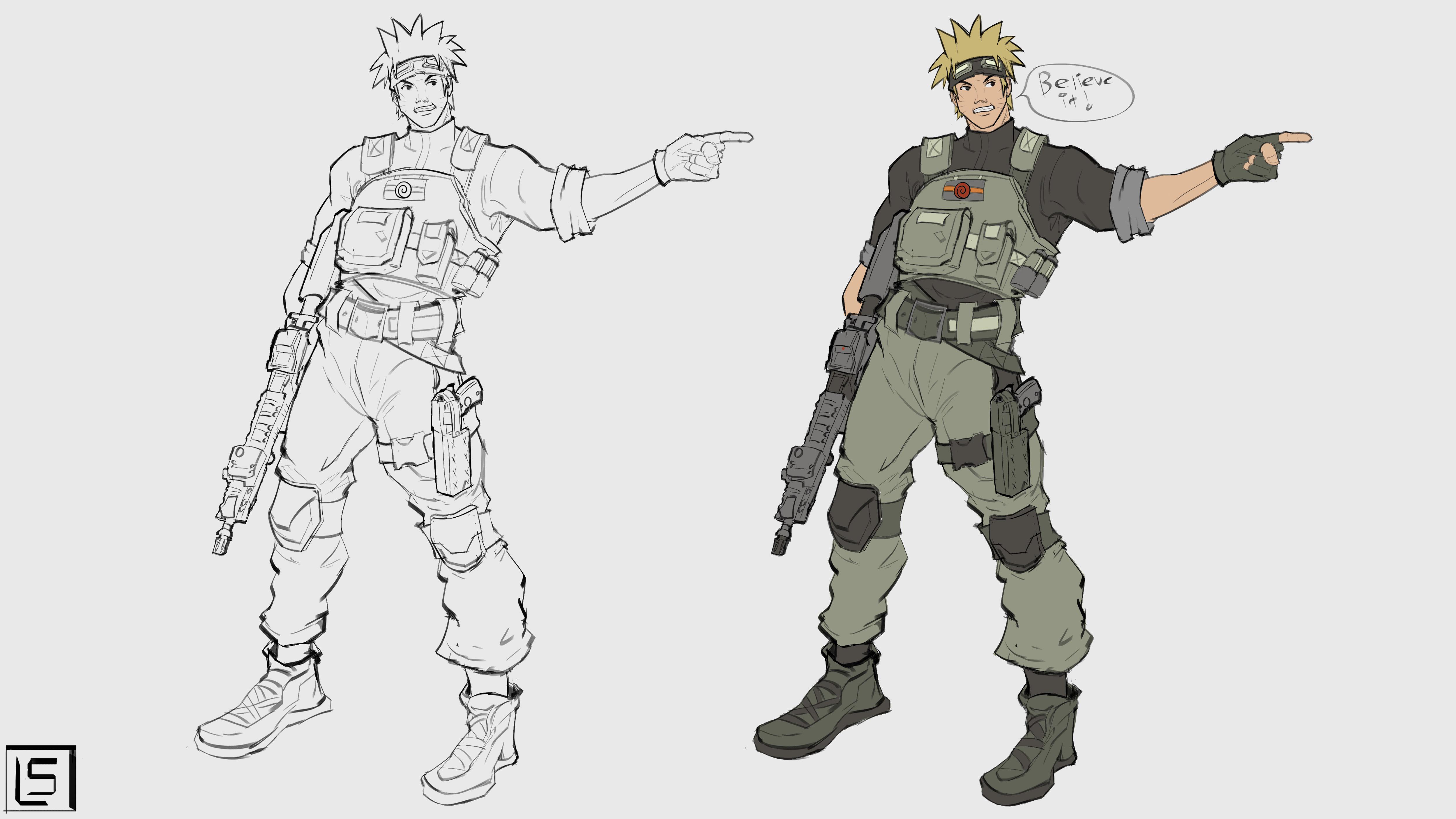 I sketched Naruto in a military fit, I’ll probably do the rest of Team