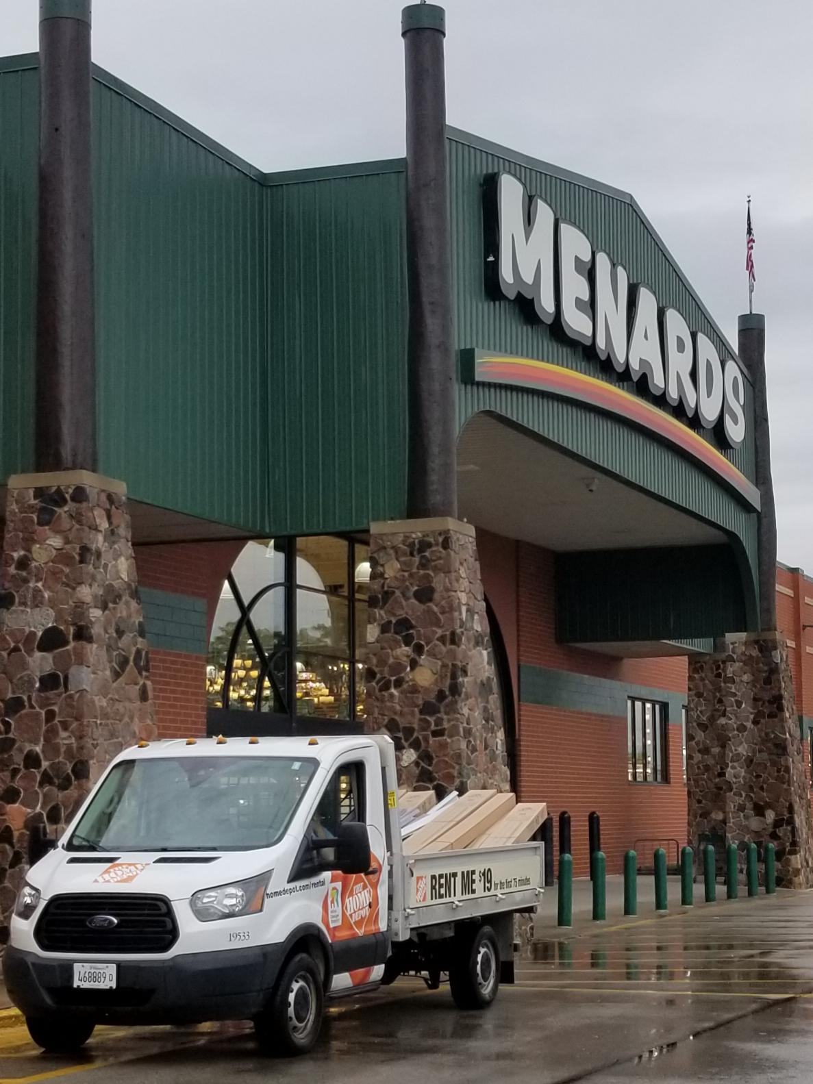 Home Depot rental truck picking up materials from Menards r