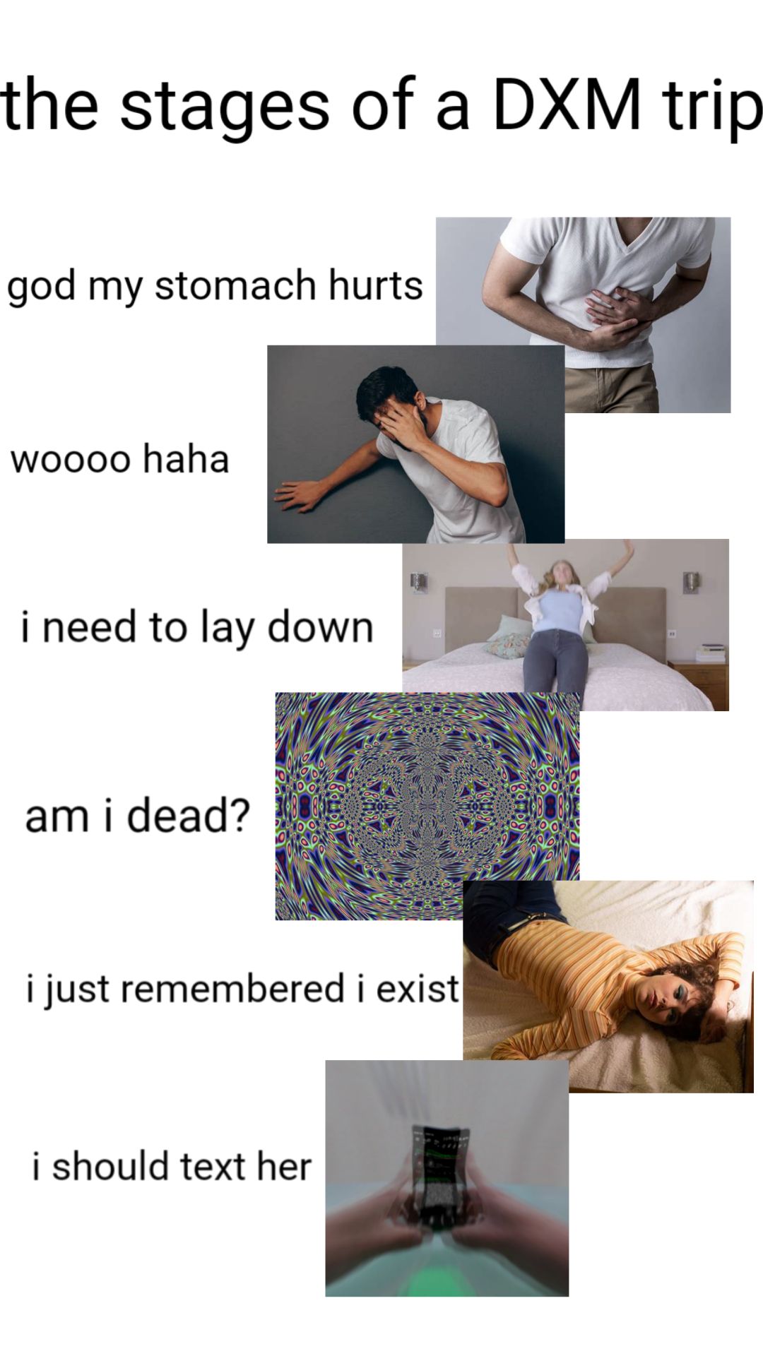 the stages of a DXM trip (in my experience) r/dxm