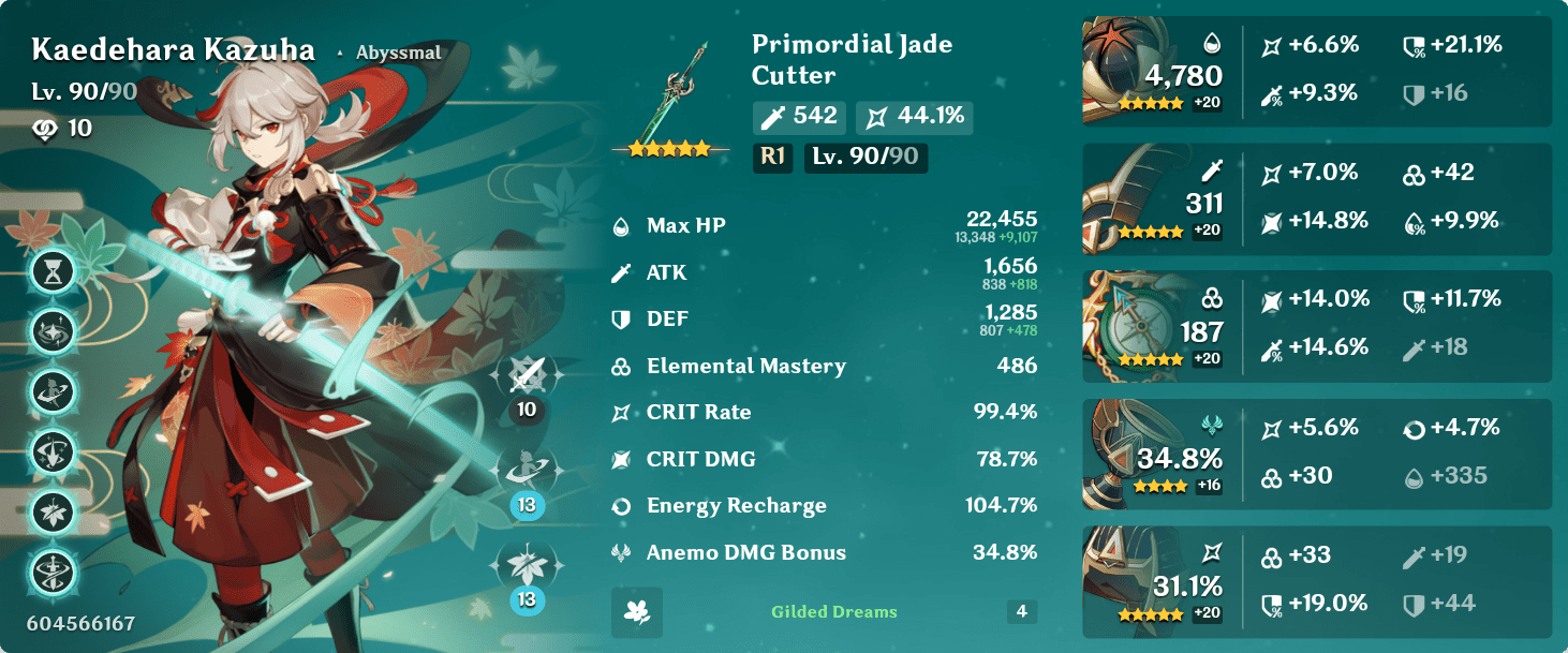 My current Kazuha build with the new set. The fully active buff gives