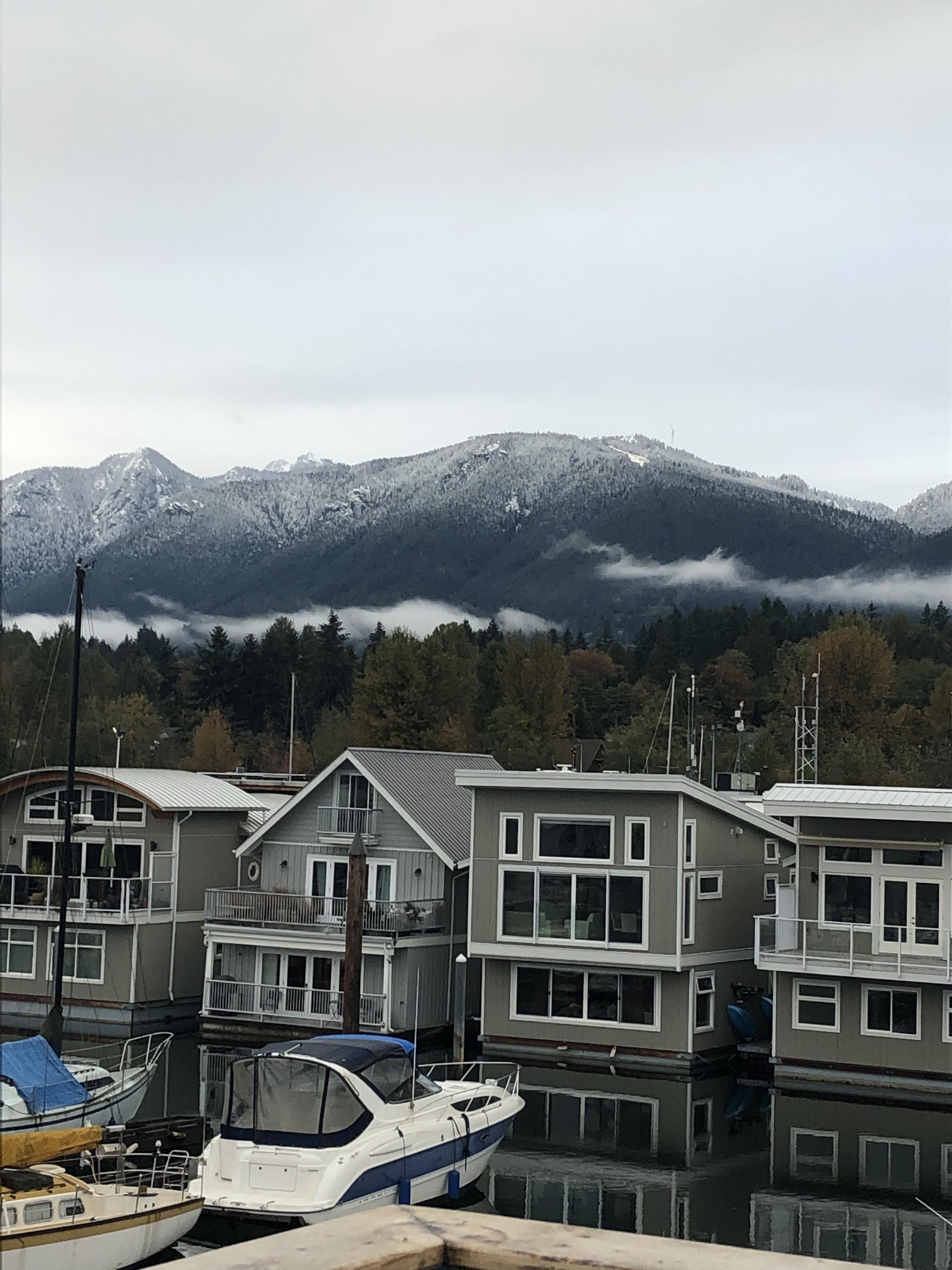 We live on a float home, the mountains look amazing r/NorthVancouver