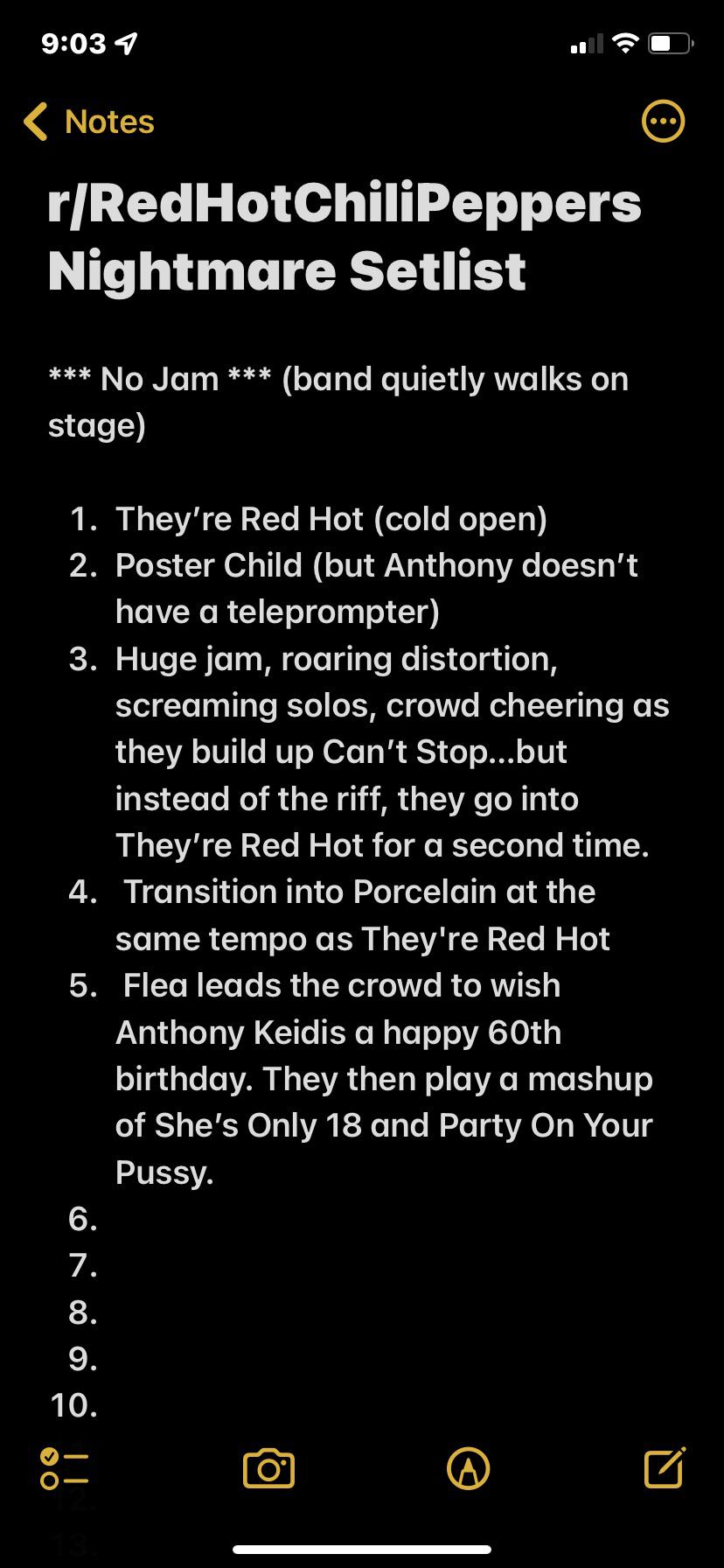 DAY 6 Red Hot Chili Peppers Nightmare Setlist r/RedHotChiliPeppers