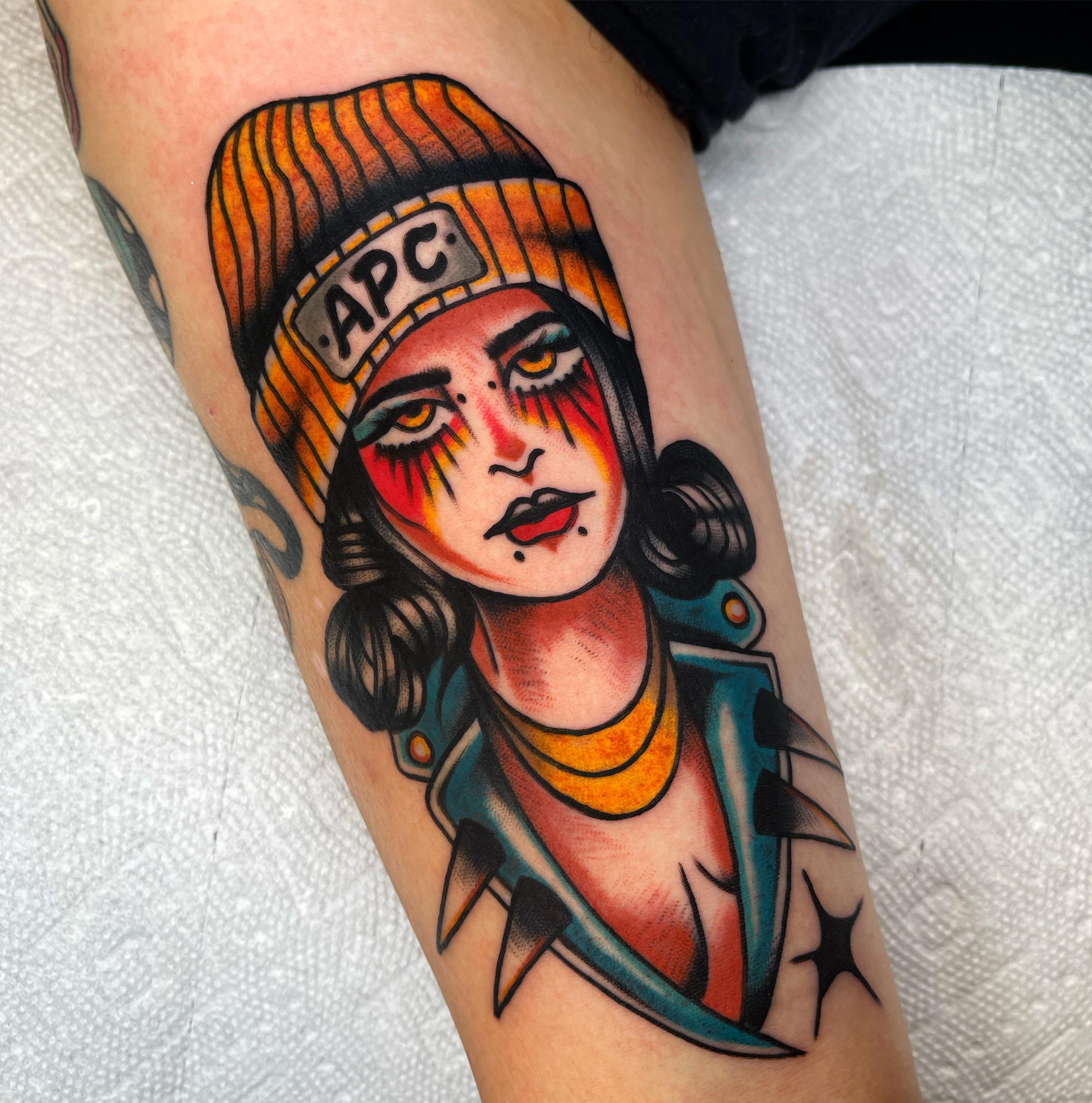 Traditional Girl Head Tattoo