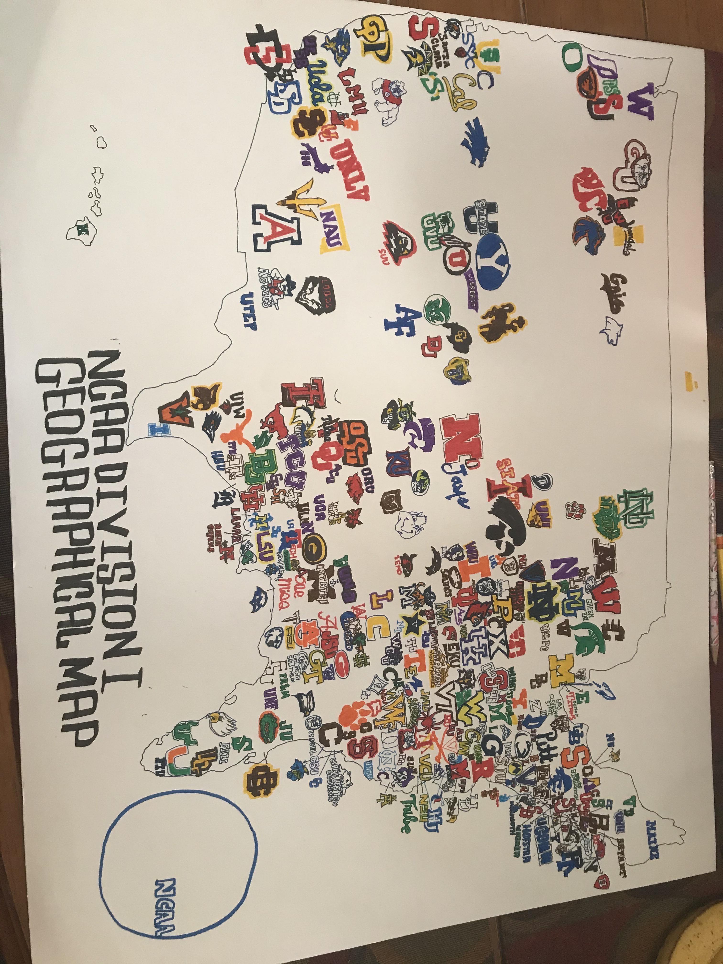 Every D1 College Basketball team geographically. r/CollegeBasketball