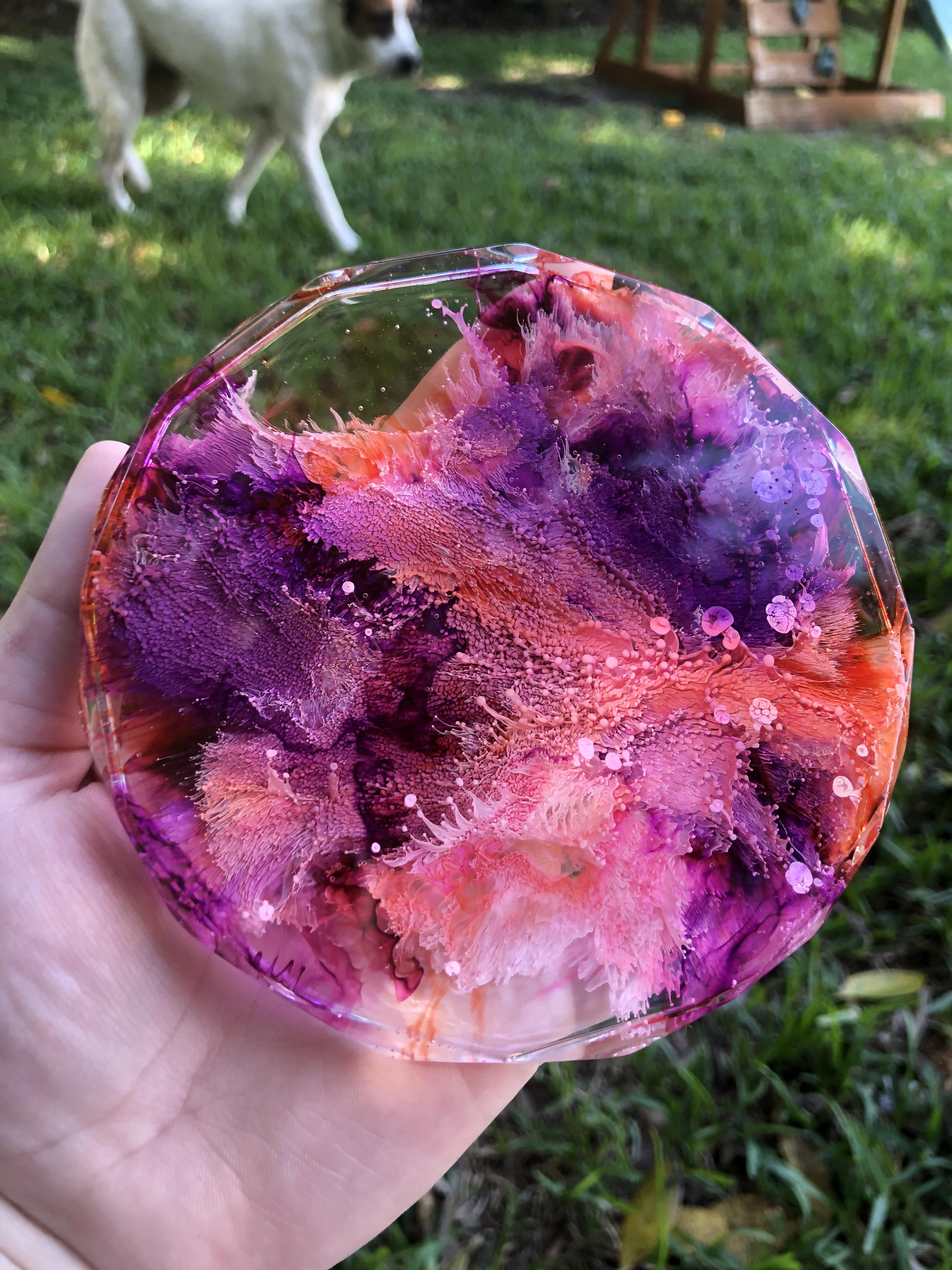 I’m a new resin artist who is having a blast experimenting with the medium and colors. I’m happy