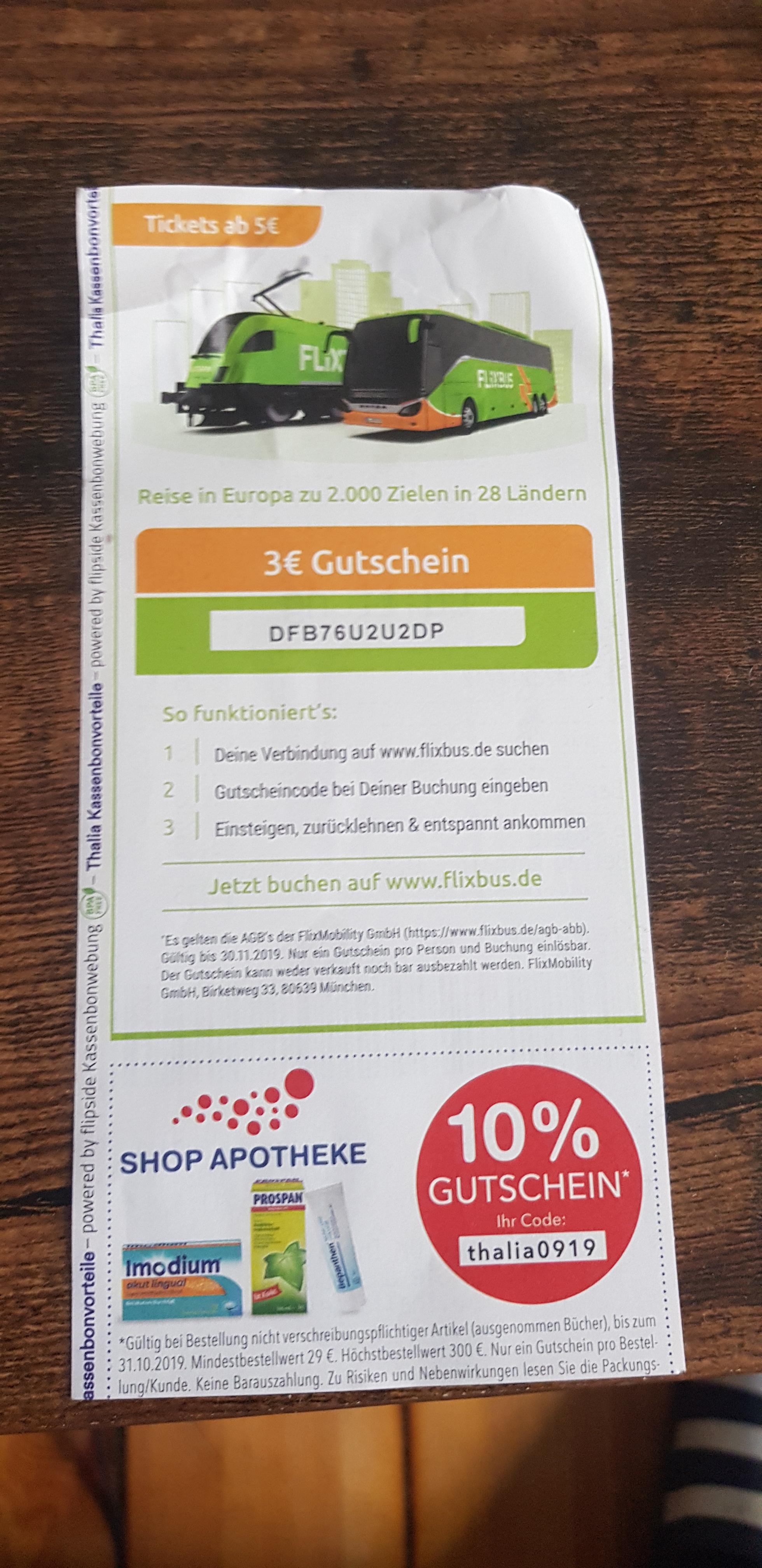 Flix Bus und Shop Apotheken Gutschein de