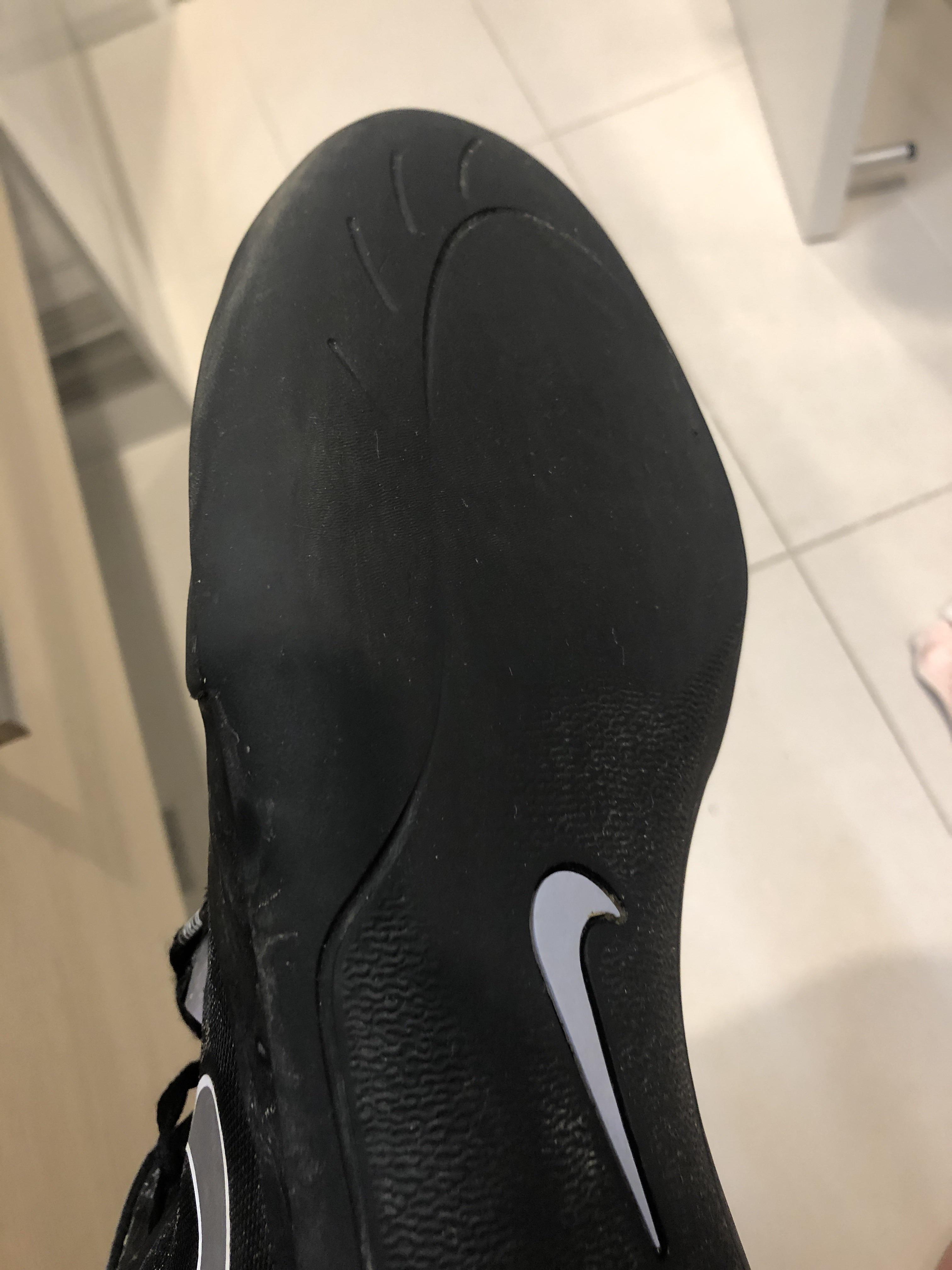 The underside of a shoe a shot put/ discus/ hammer throwers wear to get