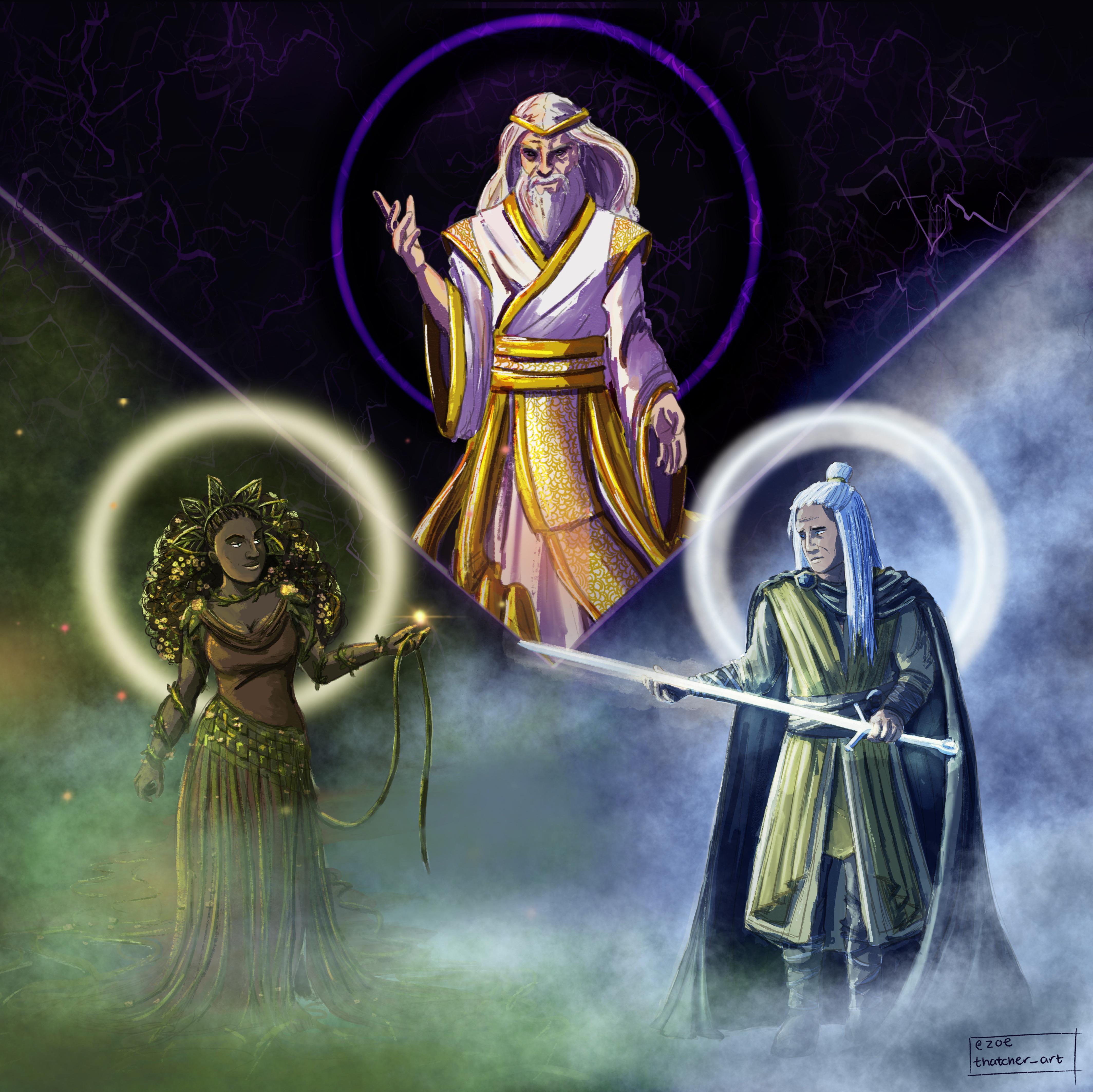 I put my drawings of Honor, Cultivation, and Odium together, turned out cool ) r/Stormlight