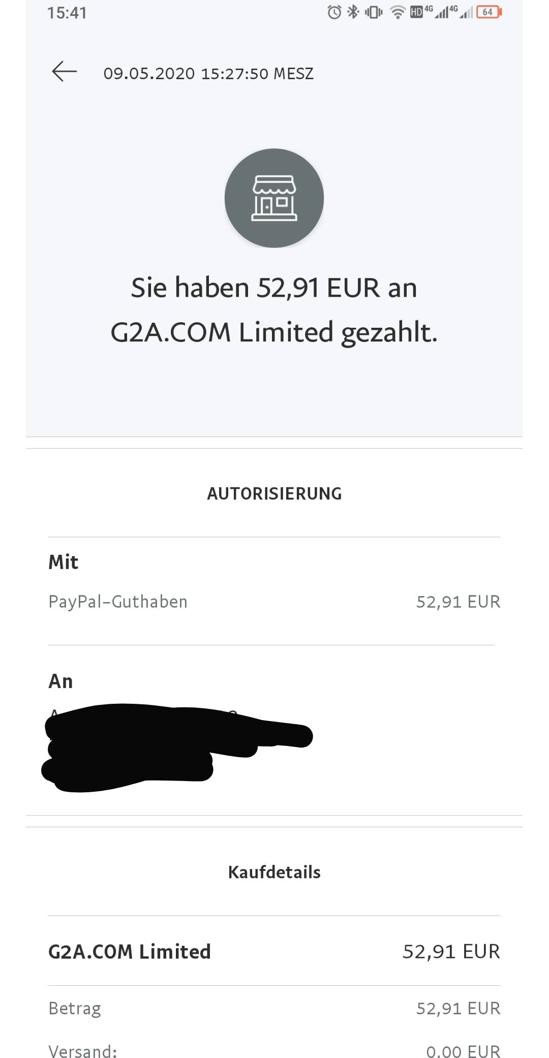 I bought a 50 € Amazon.de gift card without a g2a account, ie as a