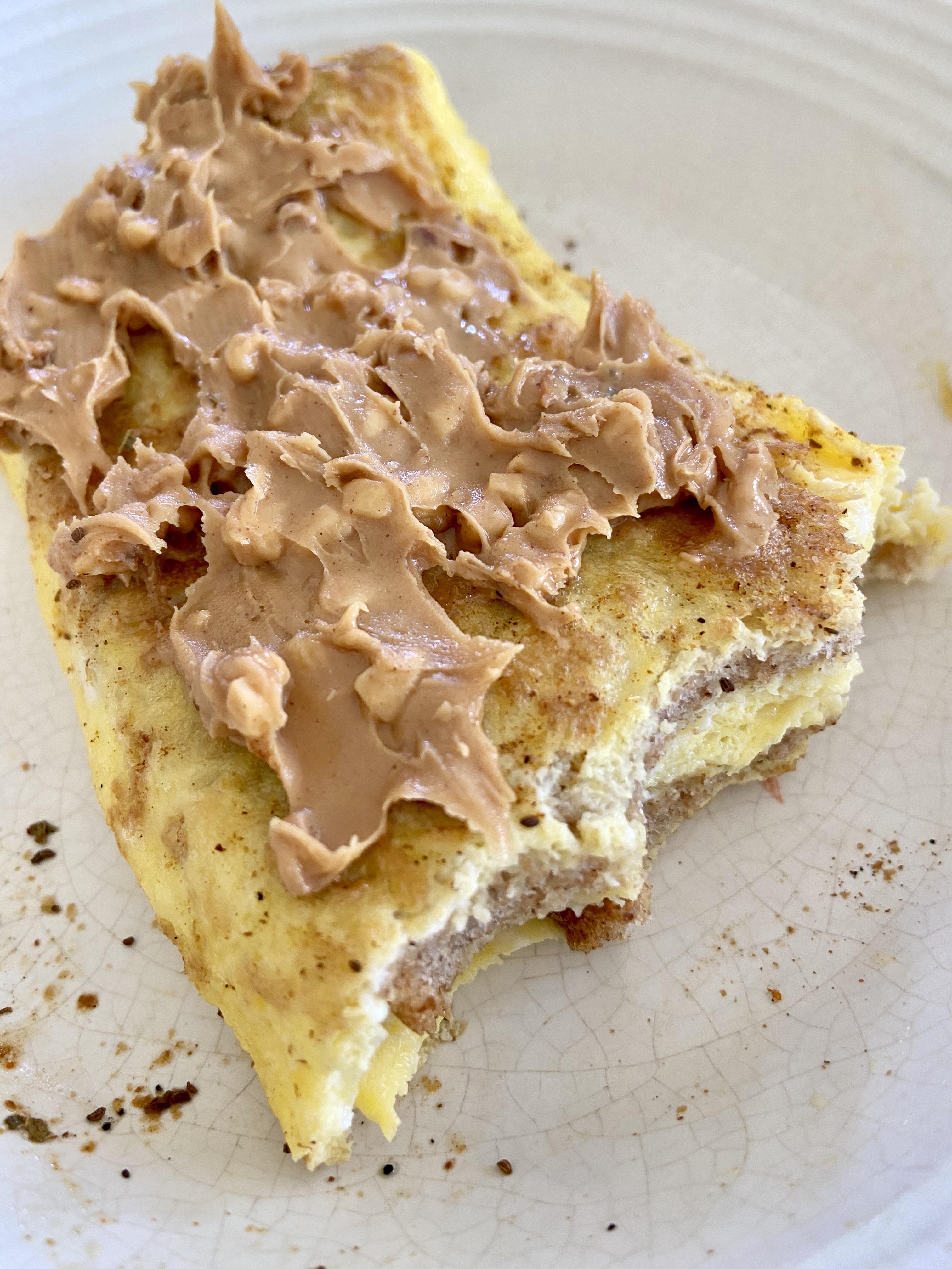 One pan egg toast with chunky peanut butter and old bay. r/covidcookery