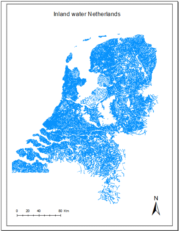 Kaarten Over Engelse Wateren A map of the Netherlands showing only the inland waters, and nothing