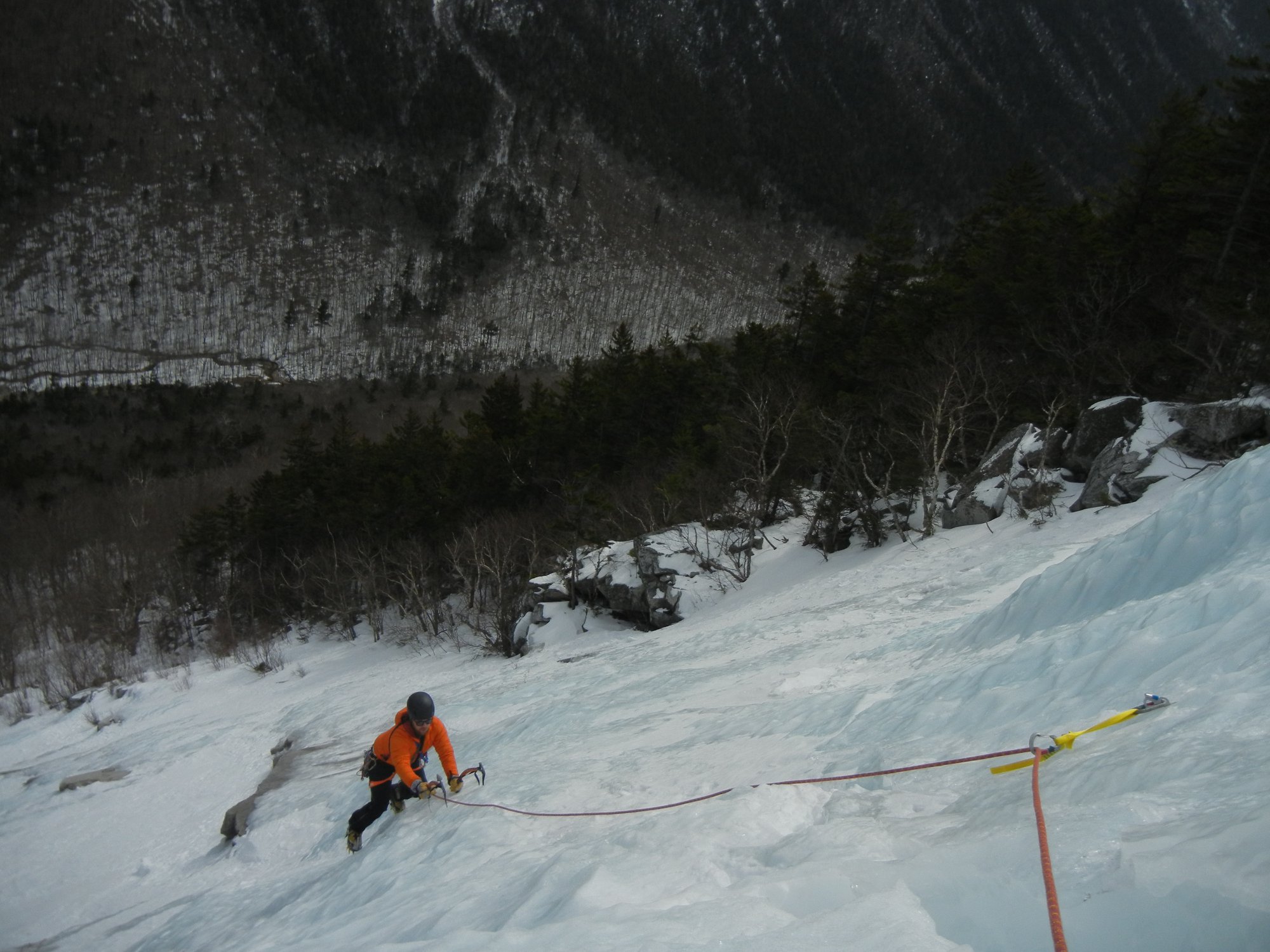 Spectacular MidApril Ice! Sending up Willey Slide in Crawford Notch