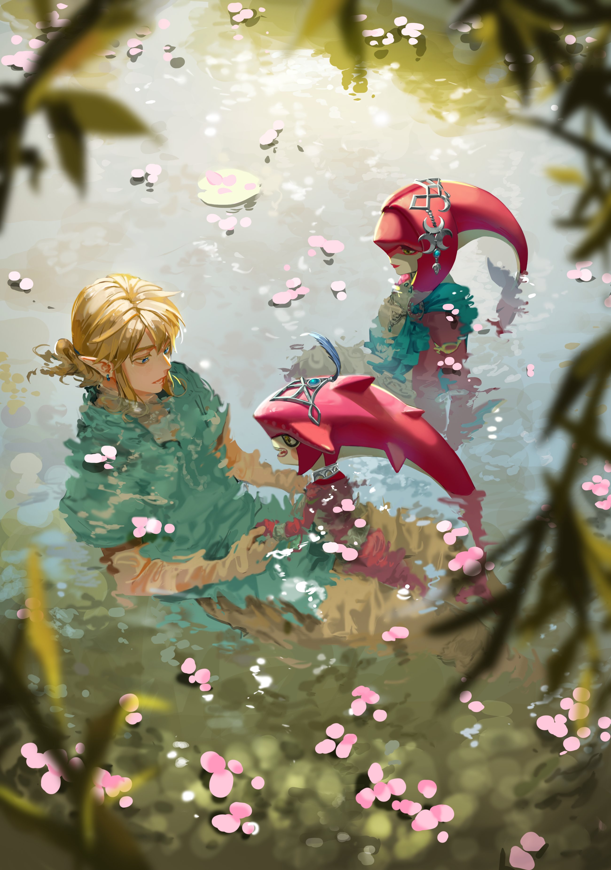 Link Swimming with Mipha and Sidon by nuavic r/Breath_of_the_Wild